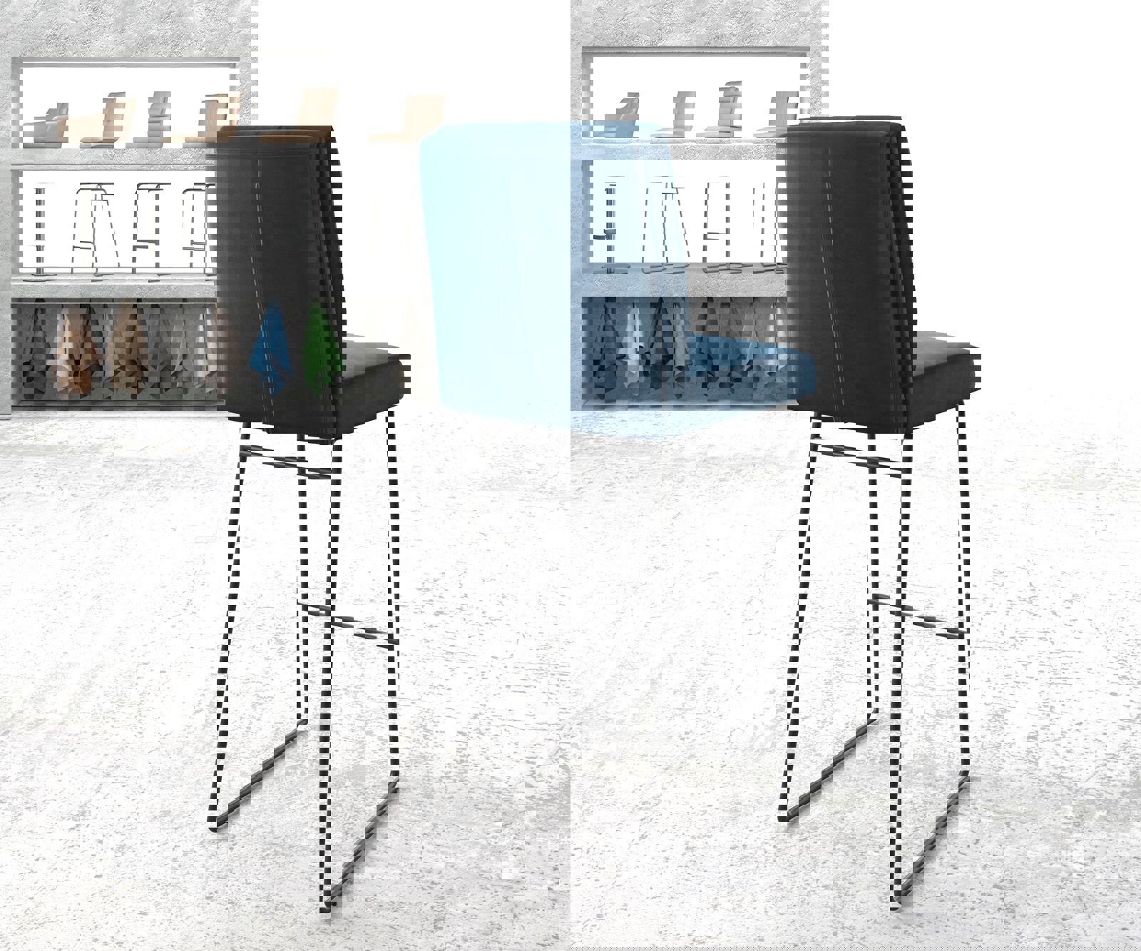 Barstoel Pela-Flex fluweel blauw slipframe metaal 2 Barstoel Pela-Flex fluweel blauw slipframe metaal 2