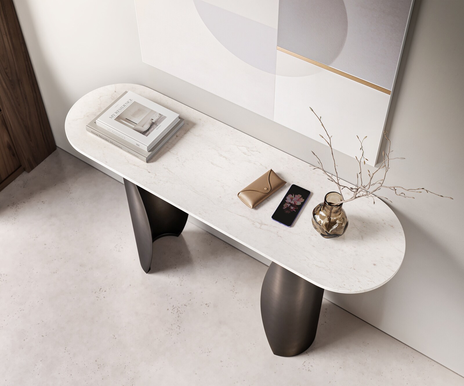 Consoletafel Solena 135x40 cm marmer wit metaal zwart antiek 3