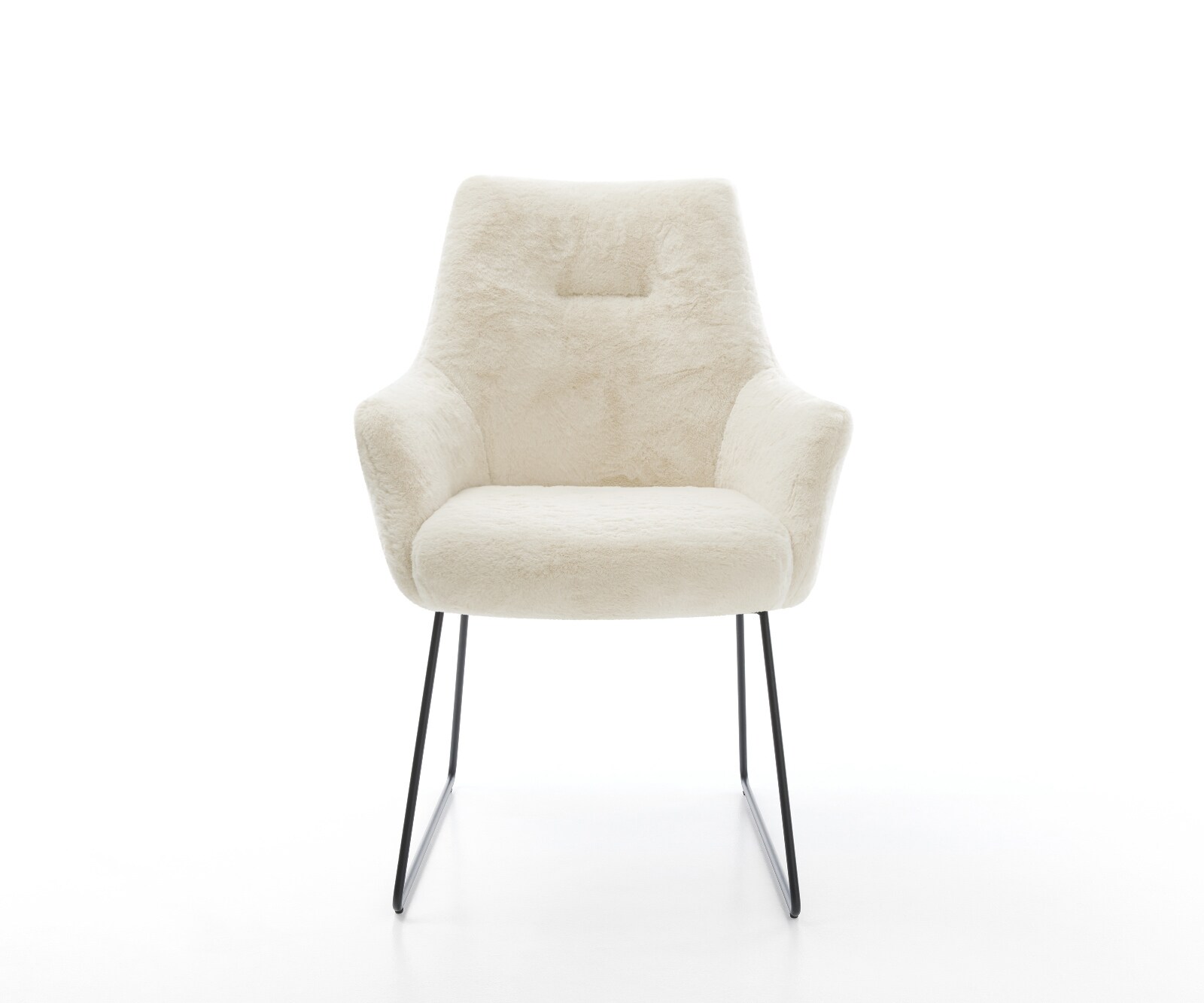 Eetkamerstoel Alja-Flex met armleuning pluchen crème-wit slipframe zwart pocketveer kern 1