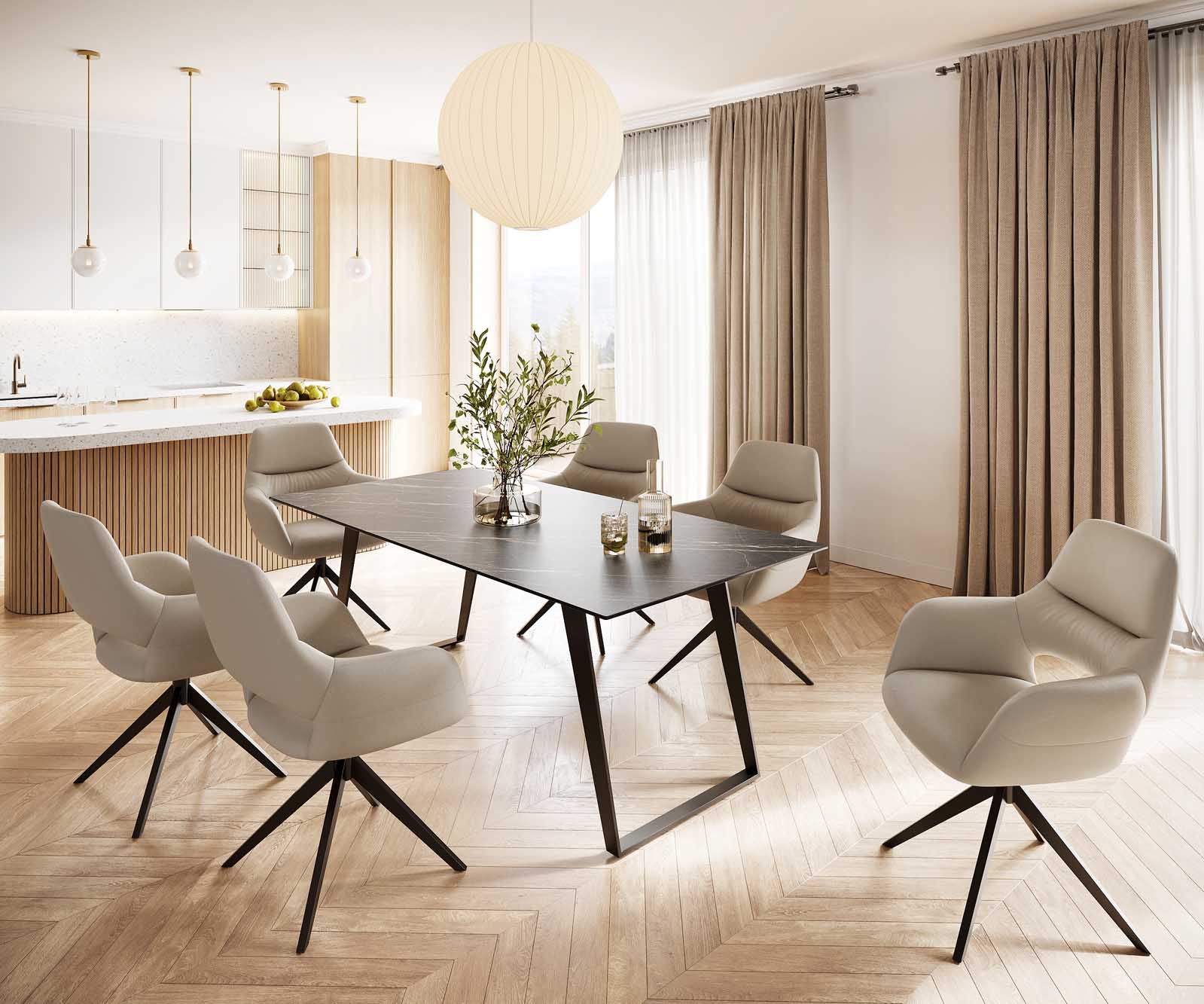 Eettafel Edge 200x100 keramiek Laminam® Noir Desir bruin metaal schuin zwart 5