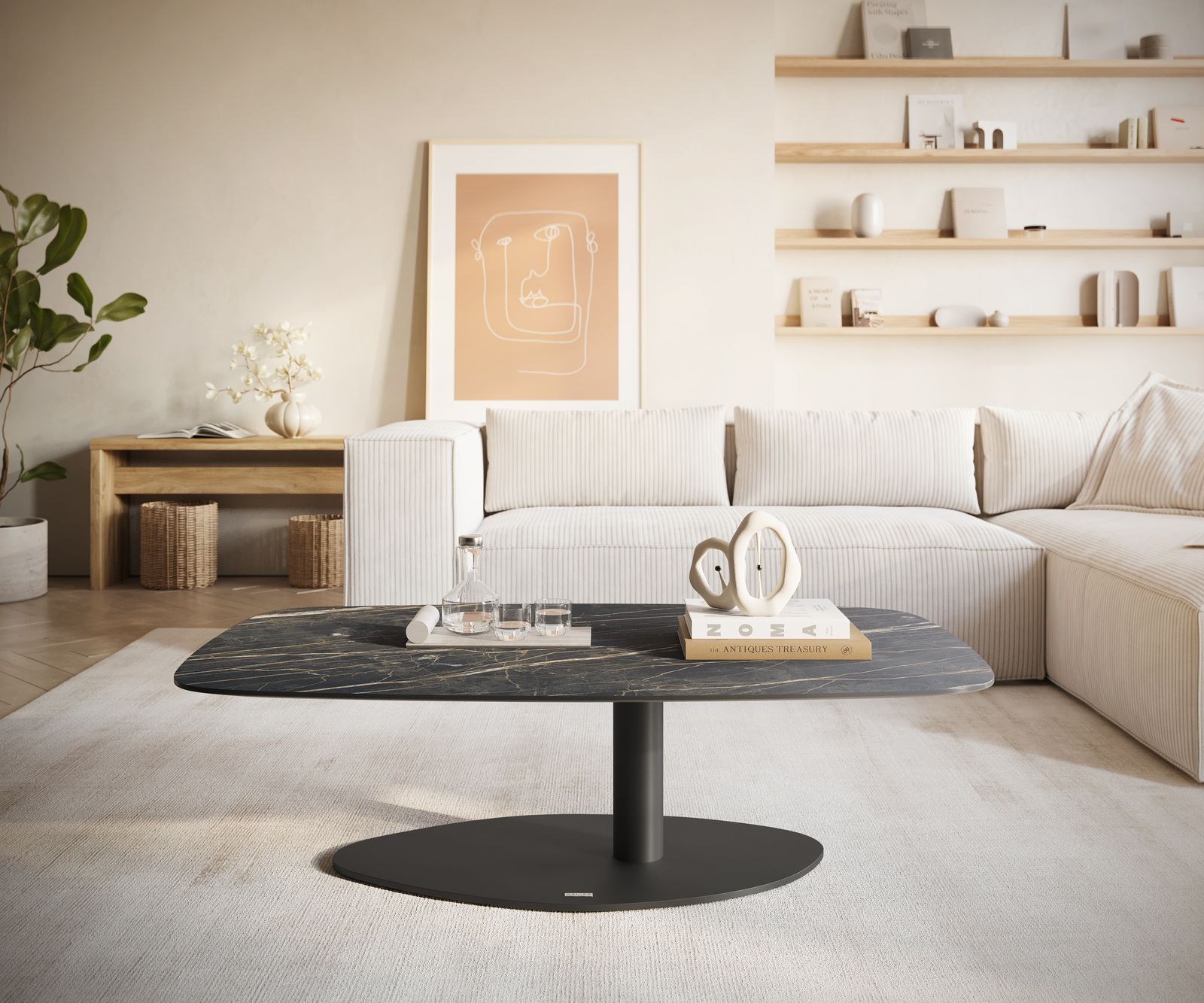 Salontafel Edge Boot 120x70 cm keramiek Laminam® Noir Desir bruin Vibany zwart metaal 2