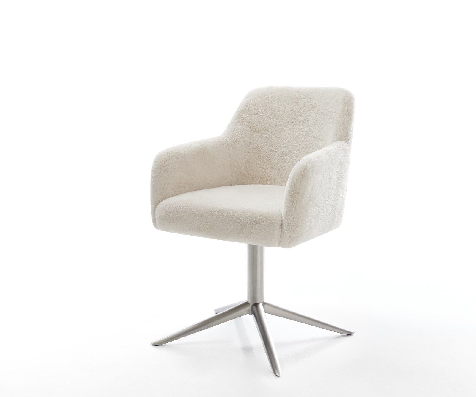 Draaistoel Greg-Flex pluchen crème-wit kruispoot roestvrij staal 360° draaibaar rocker-functie pocketveer kern 1