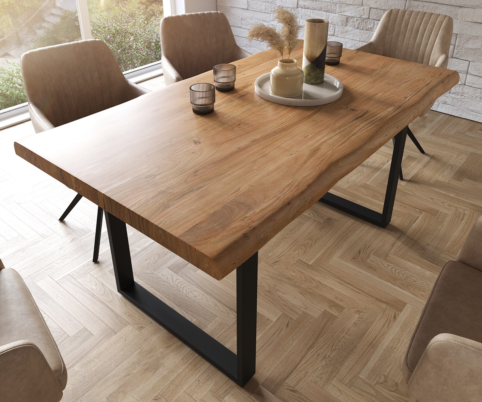 Eettafel Edge 160x90 XL acacia natuur skid  zwart  Live-Edge 3