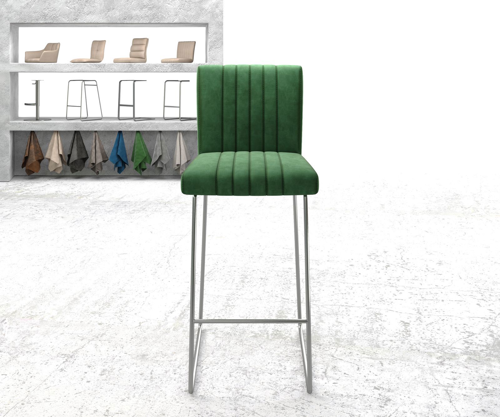 Barstoel Luiga-Flex fluweel groen slipframe roestvrij staal 1