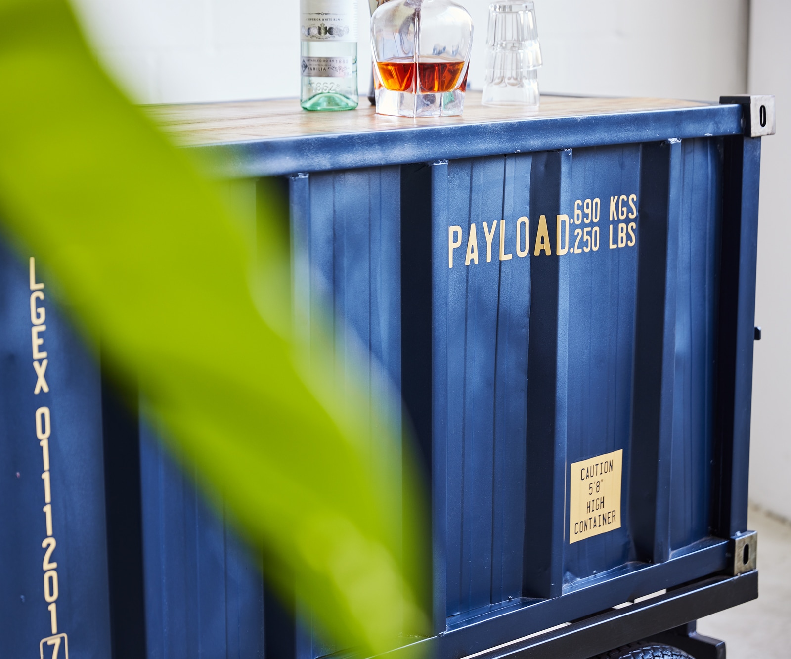 Barwagen 220x110 cm Metaal Mangohout Blauw Geel 9