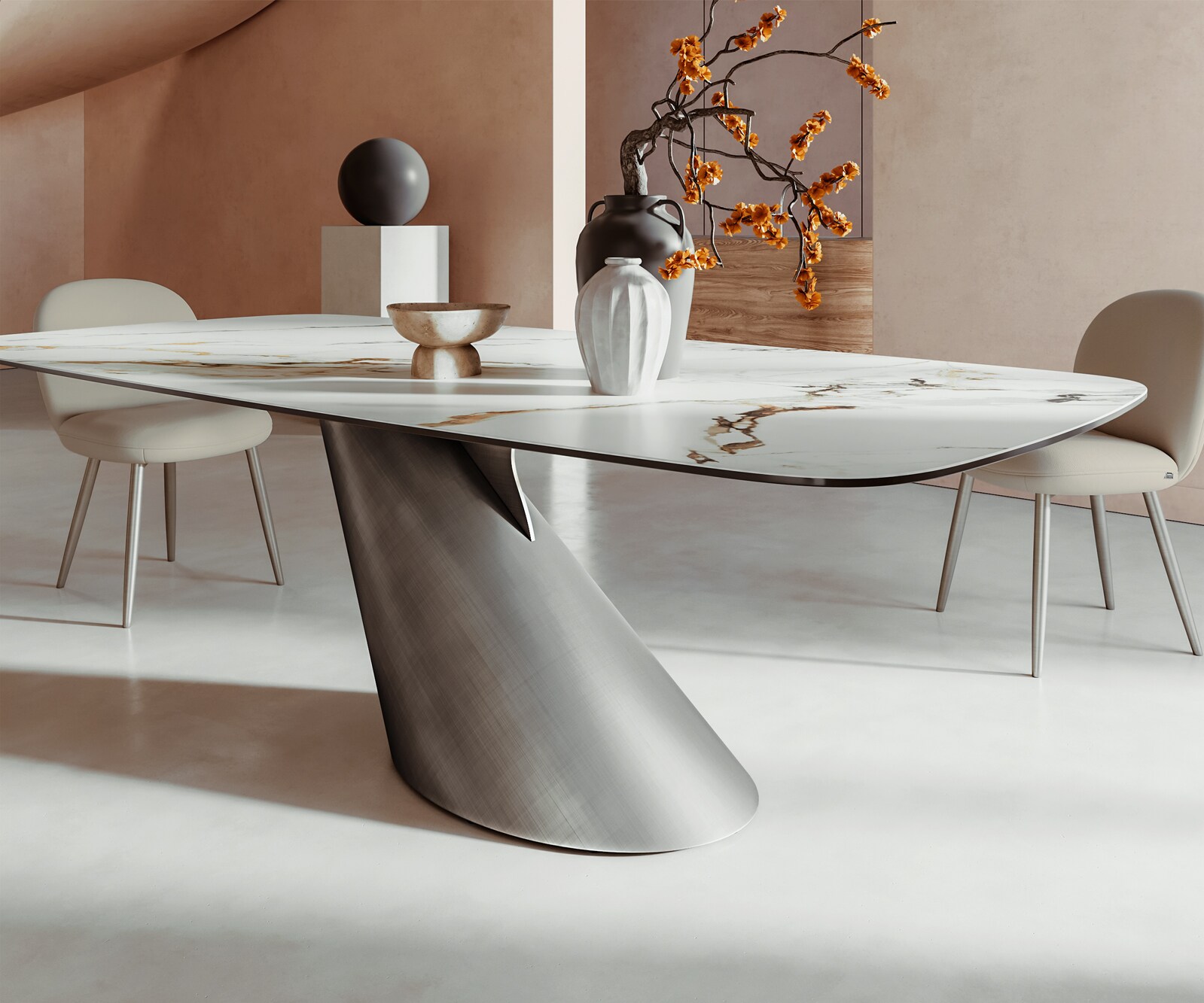 Eettafel Edge Boot 240x120 keramiek  Calacatta Luxe wit-goud-grijs Cono metaal zilver 6