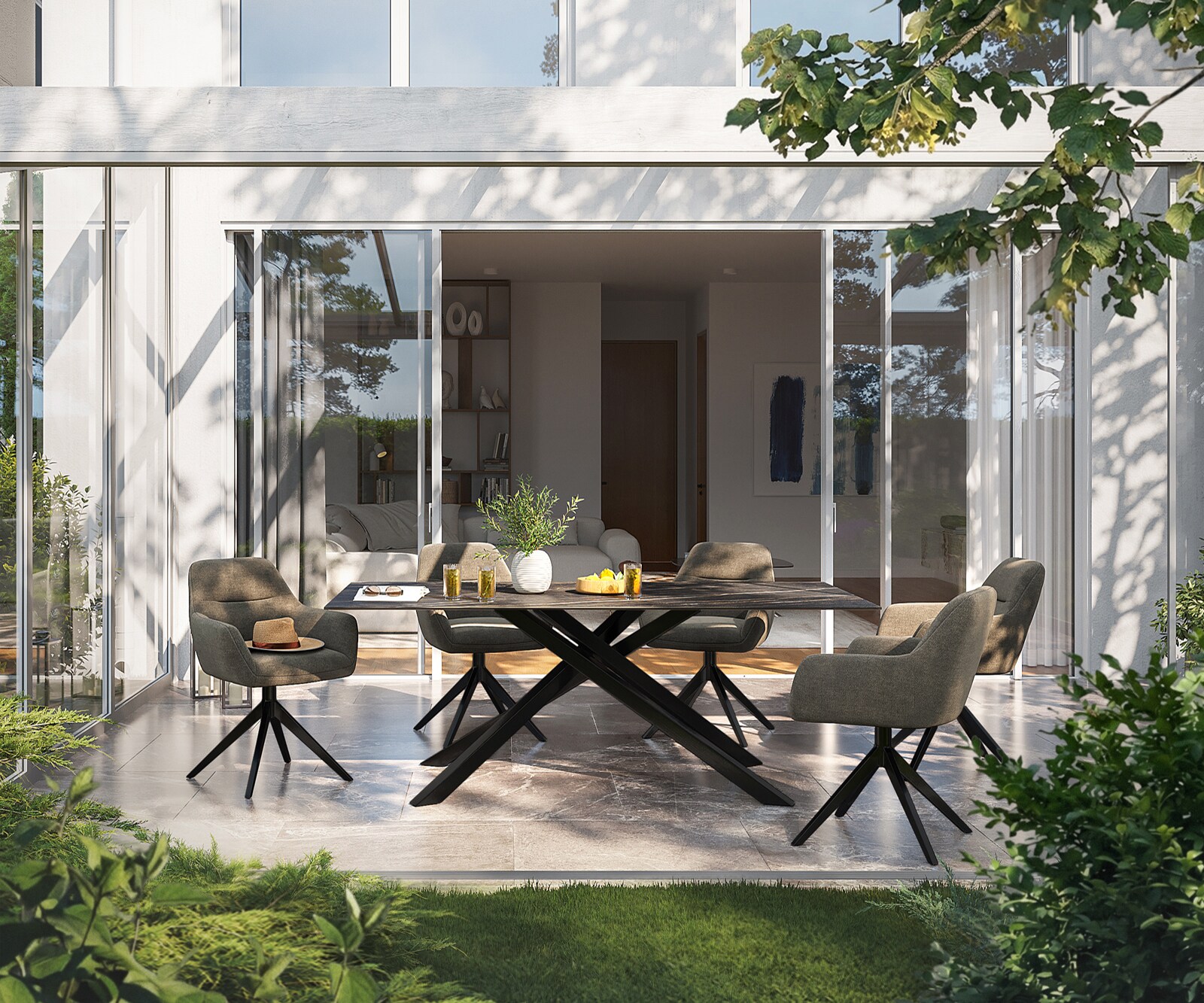 Outdoortafel Edge 200x100 cm keramiek Laminam® Noir Desir bruin kruispoot rechthoekig zwart 4