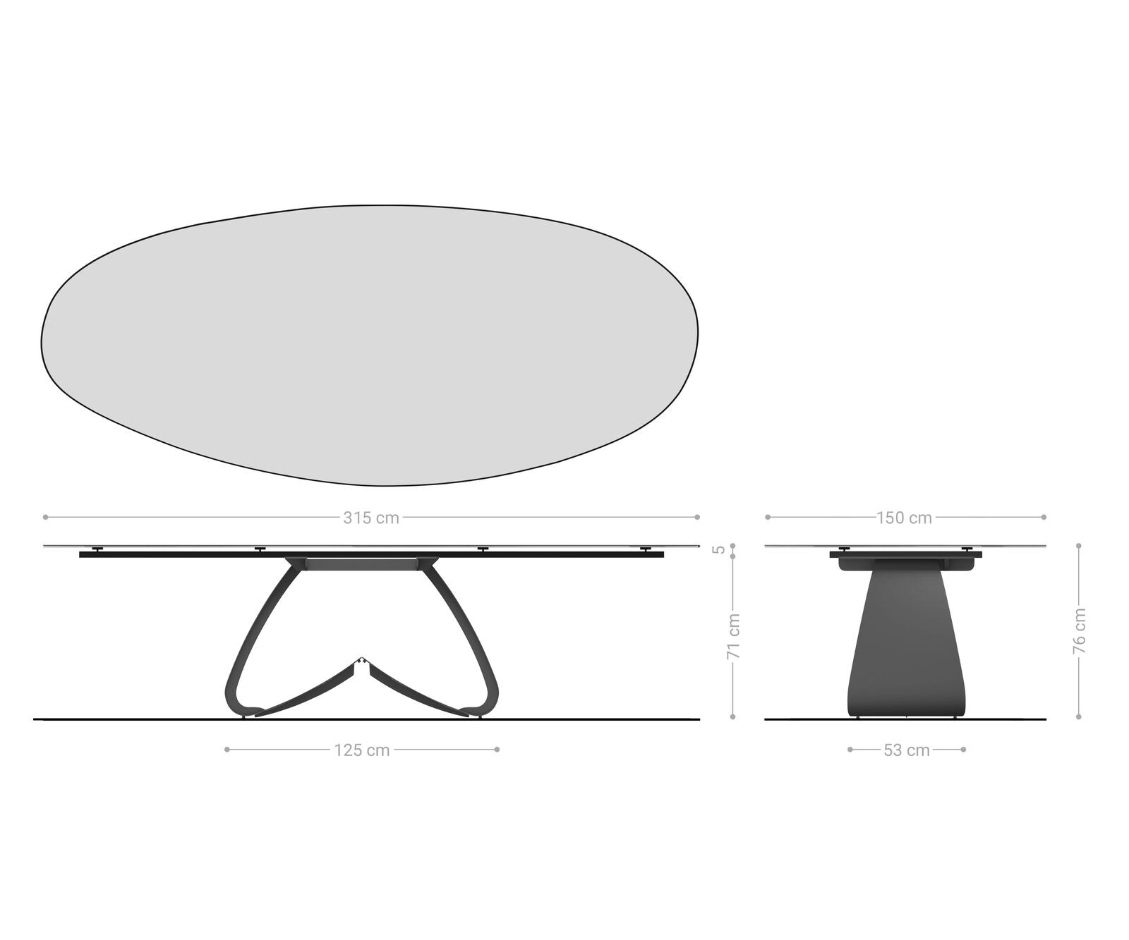 Eetkamertafel Edge Oval 315x150 cm Keramiek Iris FMG Onice Oro W-onderstel Metaal Zwart 8