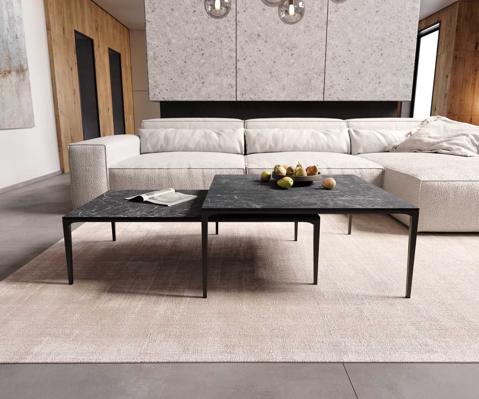 Salontafel Levente 85x85 cm keramiek Laminam®Nero Greco Grey onderstel metaal zwart 6