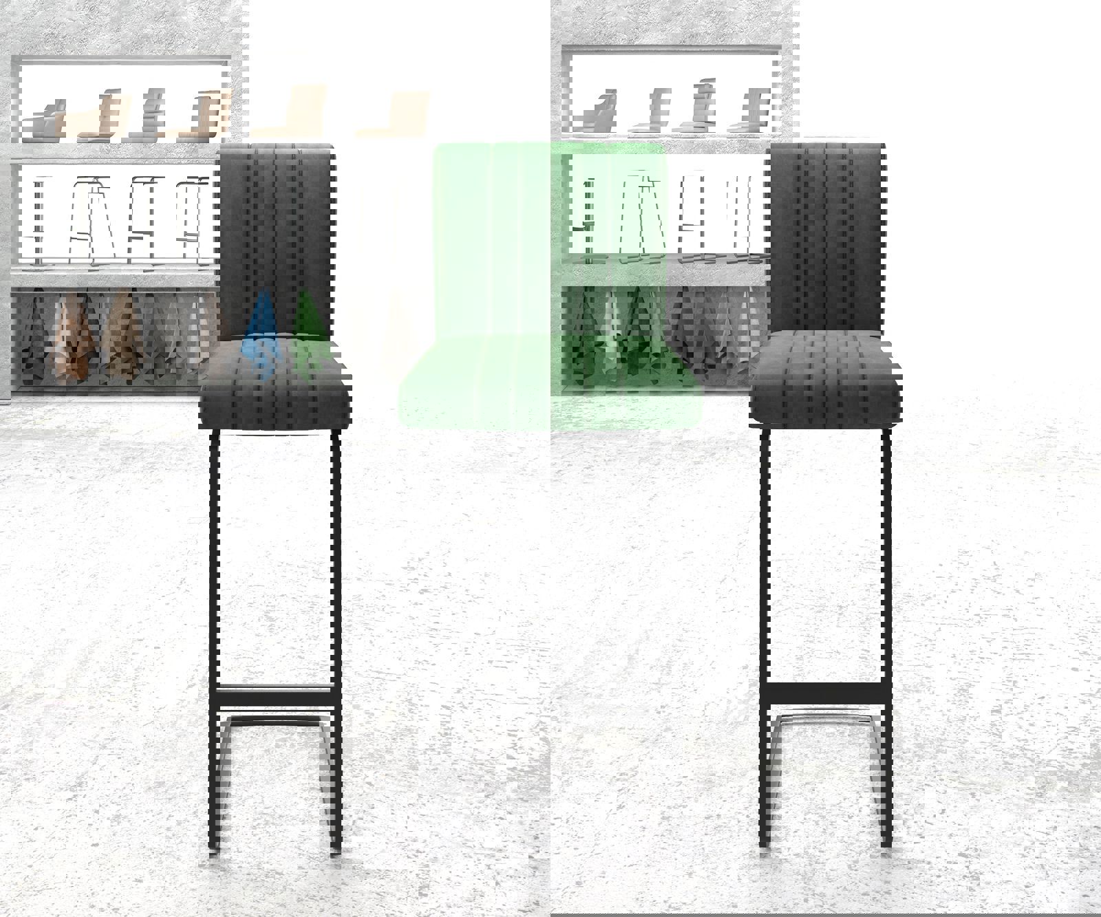 Barstoel Luiga-Flex fluweel groen sledestoel vlak metaal 1 Barstoel Luiga-Flex fluweel groen sledestoel vlak metaal 1