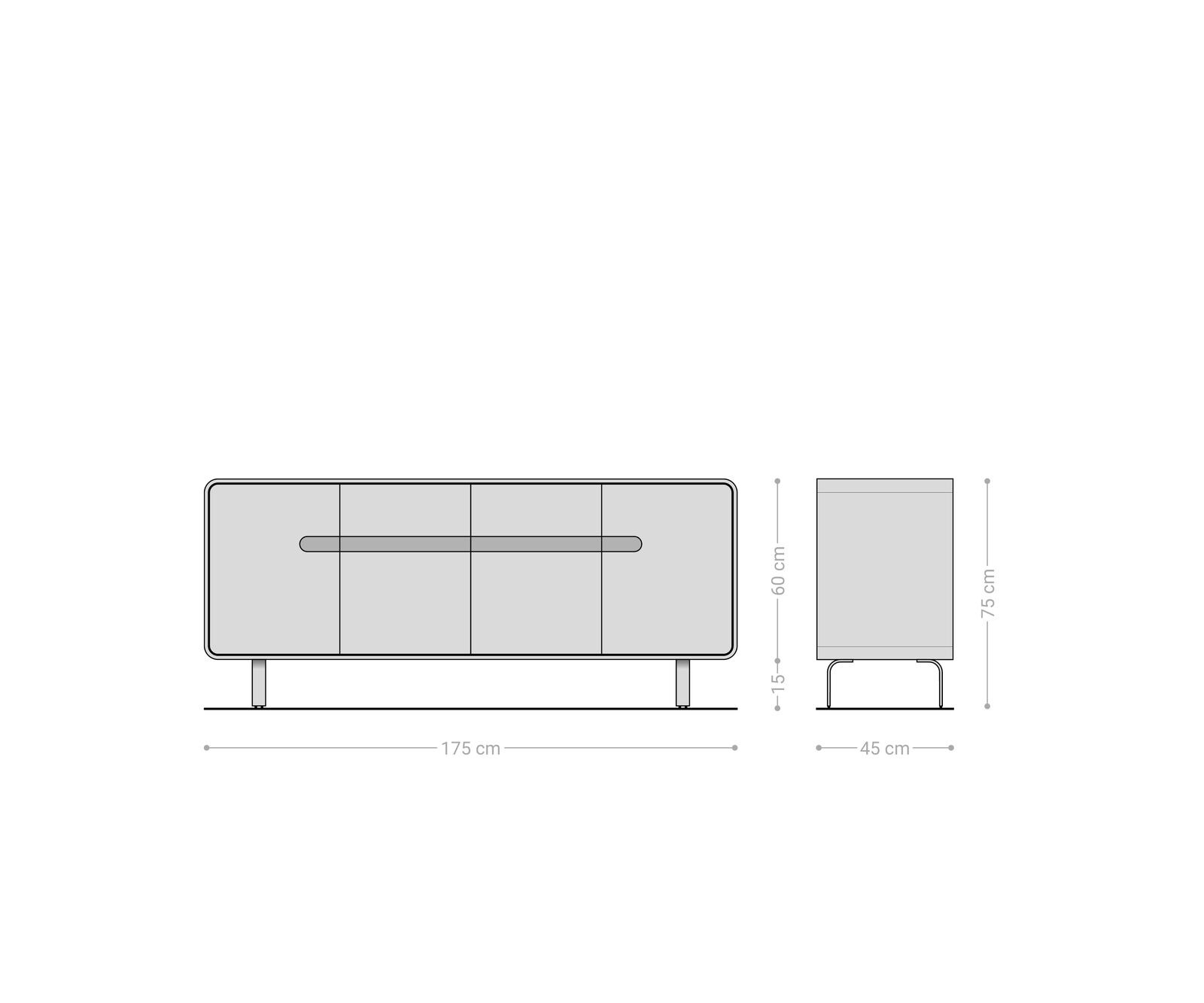 Dressoir Anaya 175 cm natuur acacia 4 deuren L-onderstel roestvrij staal 9