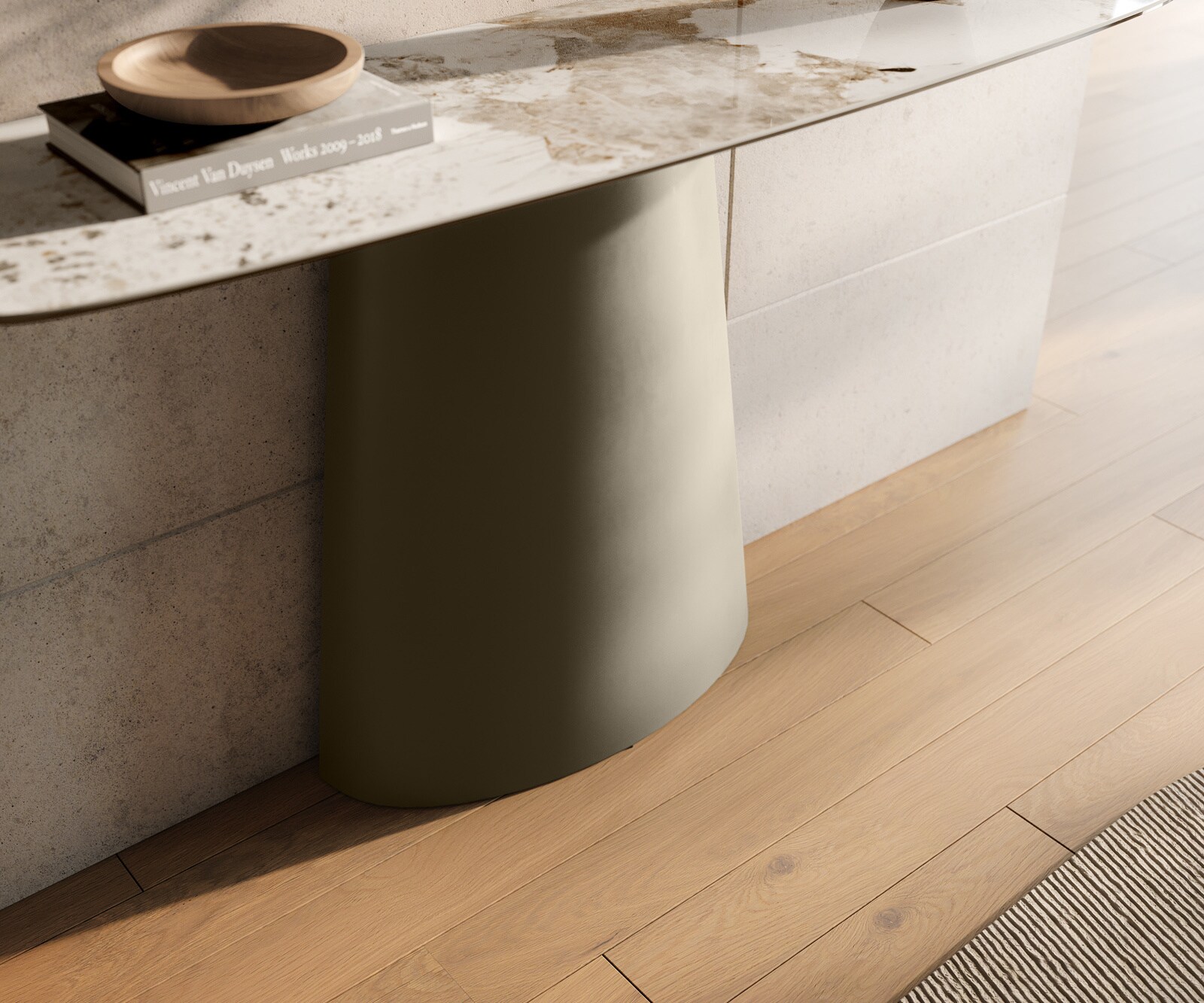 Consoletafel Edge Bootvorm 140x40 cm Keramiek Minas Melange Weiß-Beige Conos Metaal Effektfinish Titan 6