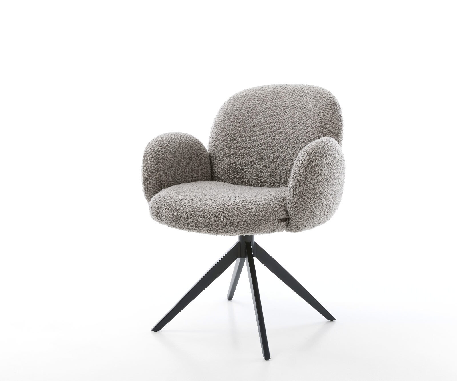 Draaistoel Nube-Flex met armleuning bouclé zilver grijs kruisframe breed zwart 360° draaibaar pocketveer kern