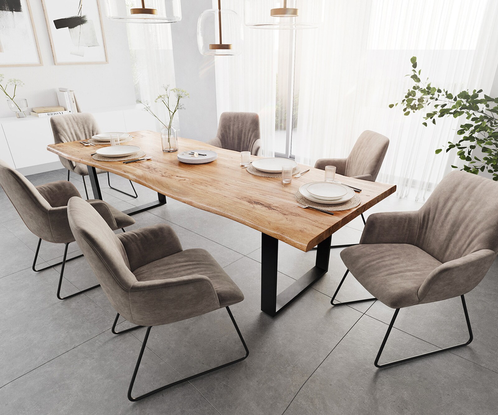 Eettafel Edge 280x100 XL acacia natuur skid  zwart  Live-Edge 6