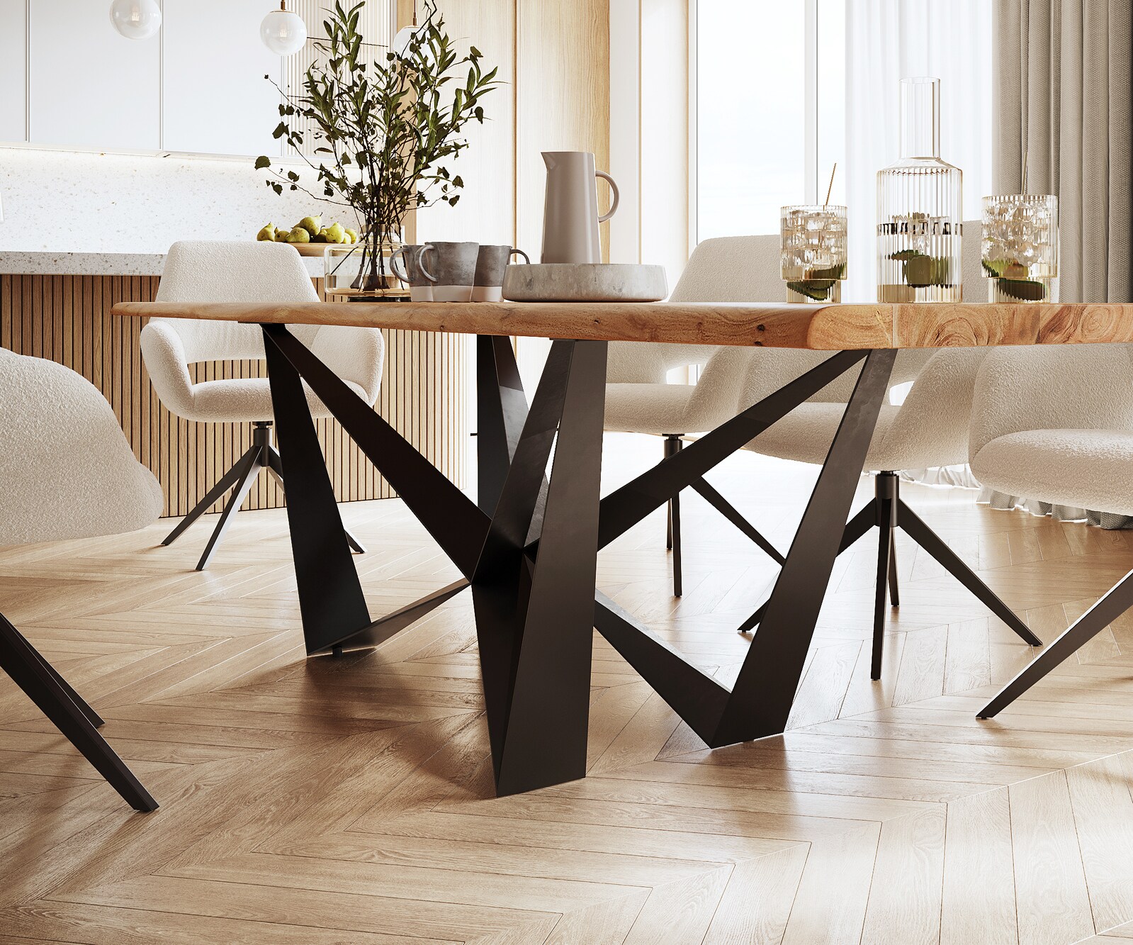 Eettafel Edge 300x100 acacia natuur Spider staal  zwart  Live-Edge 4