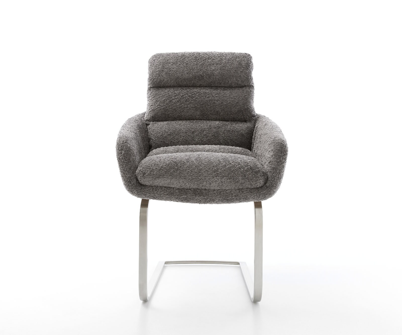 Sledemodel Abelia-Flex met armleuning bouclé grijs sledemodel vlak roestvrij staal 1 Sledemodel Abelia-Flex met armleuning bouclé grijs sledemodel vlak roestvrij staal 1