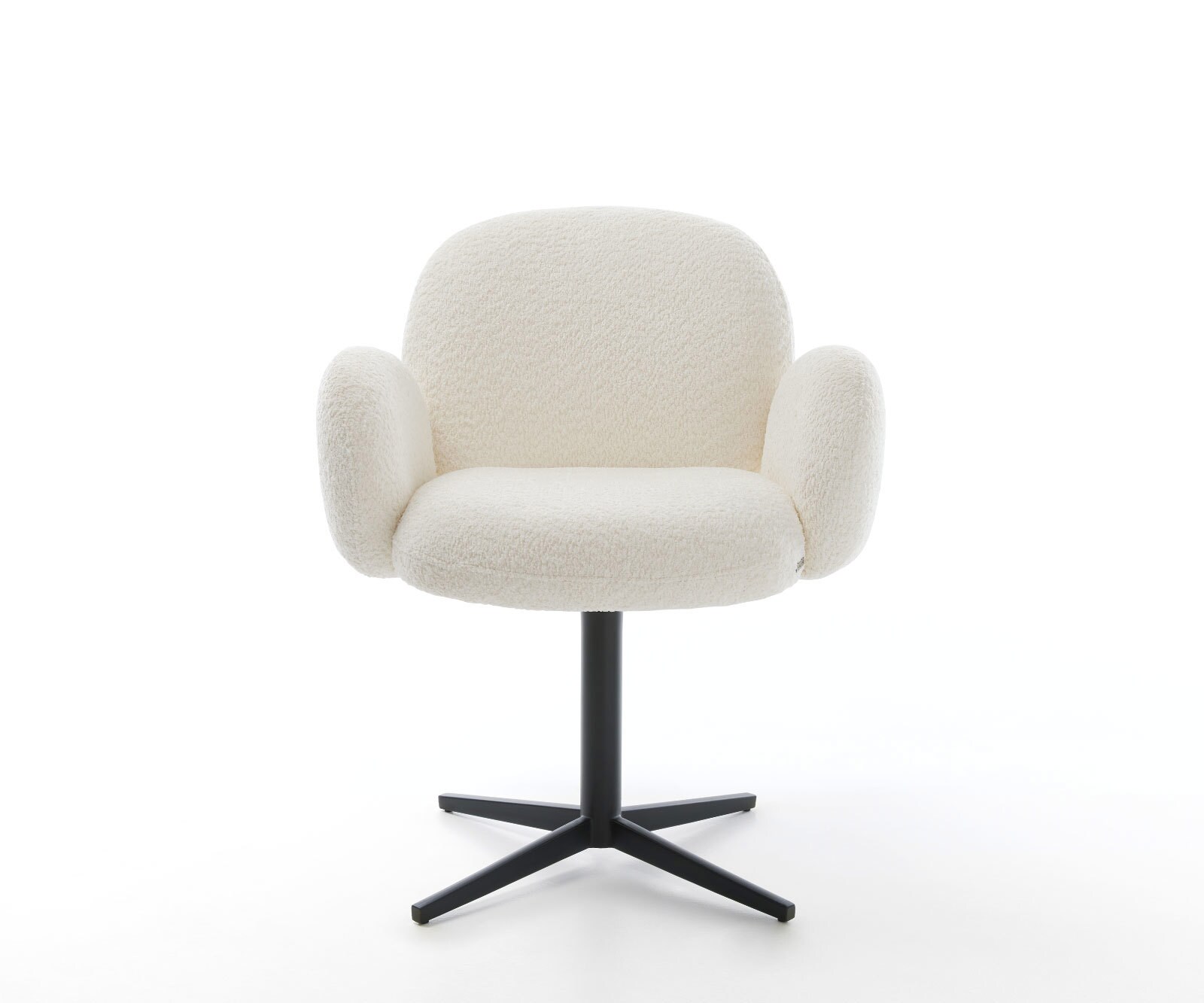 Draaistoel Nube-Flex met armleuning bouclé wit kruispoot zwart 360° draaibaar pocketveer kern 2