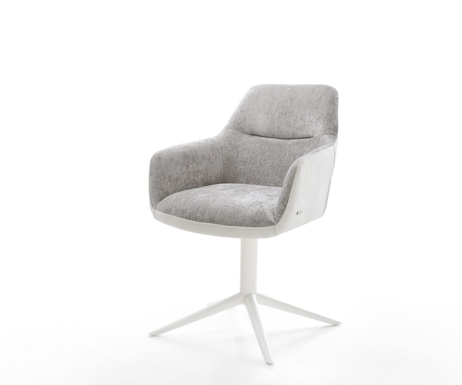 Draaistoel Pejo-Flex materiaalmix echt leer wit-zilver grijs kruispoot wit 360° draaibaar rocker-functie pocketveer kern