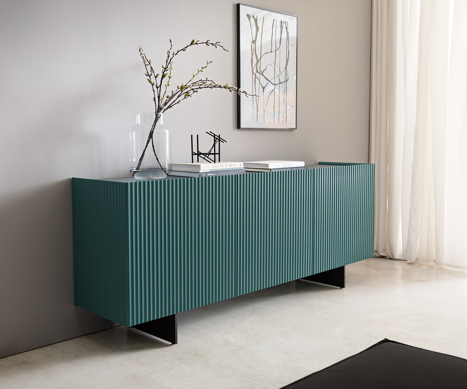 Dressoir Kelani 180 cm Petrol 3 deuren Onderstel zwevend metaal zwart