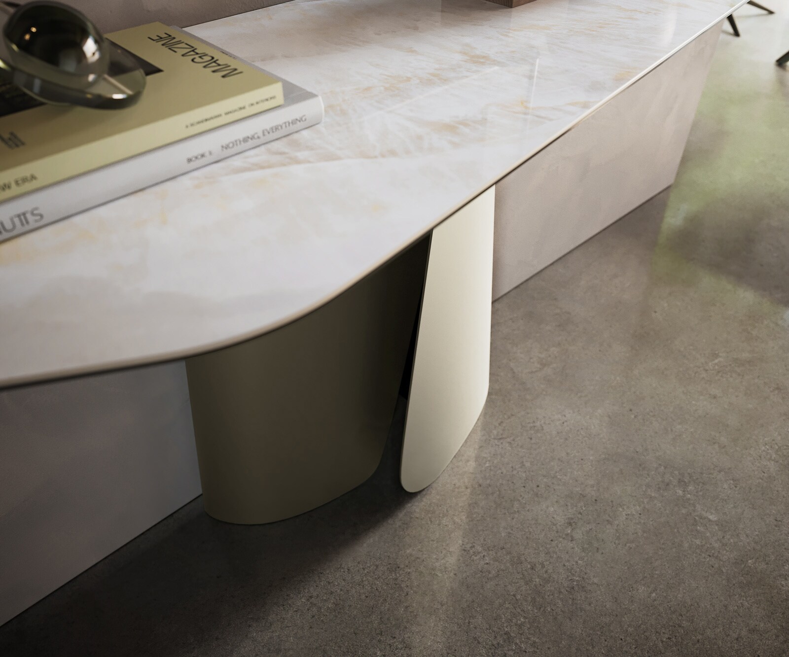 Consoletafel Edge Polygonaal 180x50 cm Keramiek Onyx Pearl Livos Metaal Effektfinish Titan 6