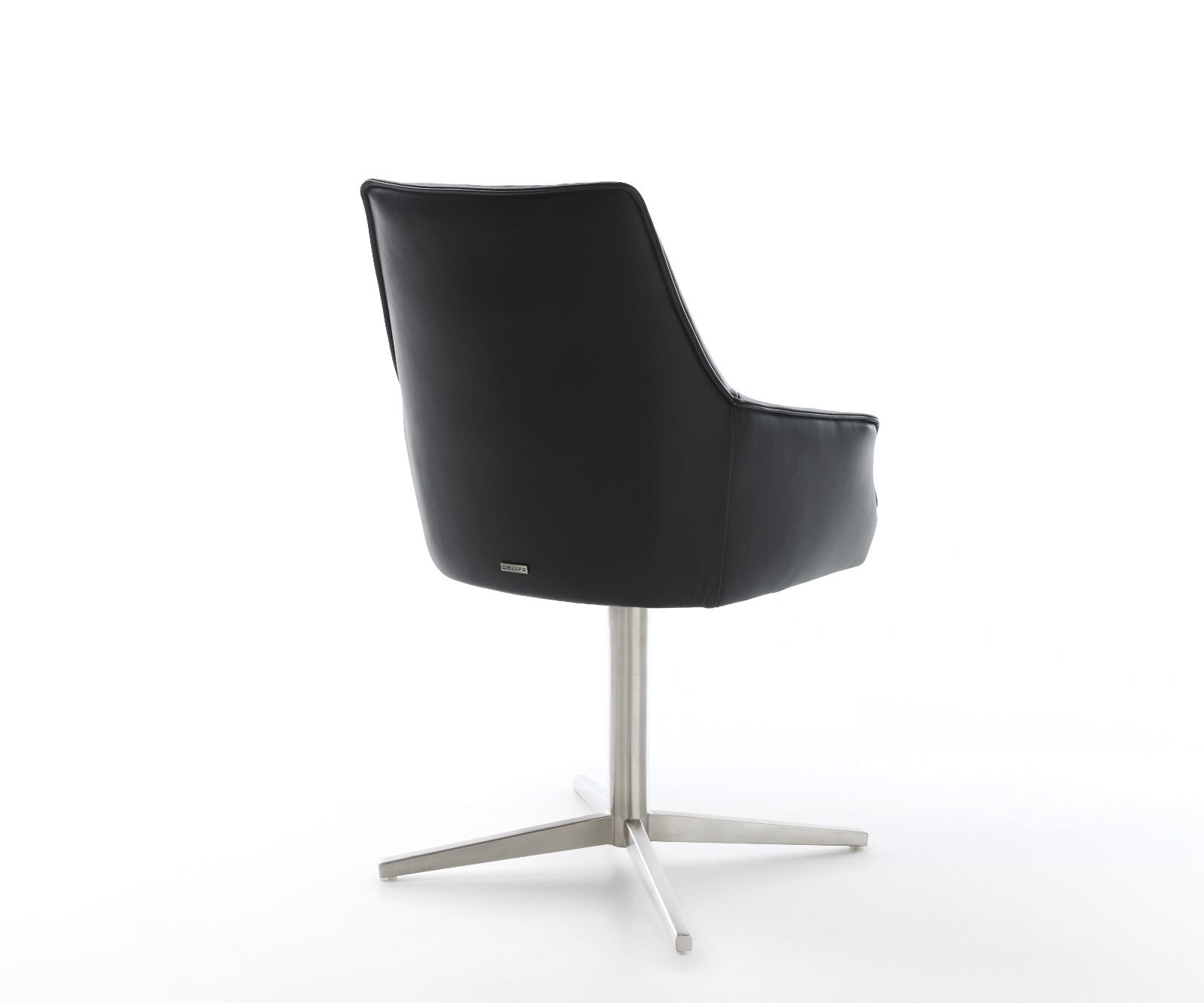 Draaistoel Alja-Flex met armleuning echt leer zwart kruispoot roestvrij staal 360° draaibaar pocketveer kern 4 Draaistoel Alja-Flex met armleuning echt leer zwart kruispoot roestvrij staal 360° draaibaar pocketveer kern 4