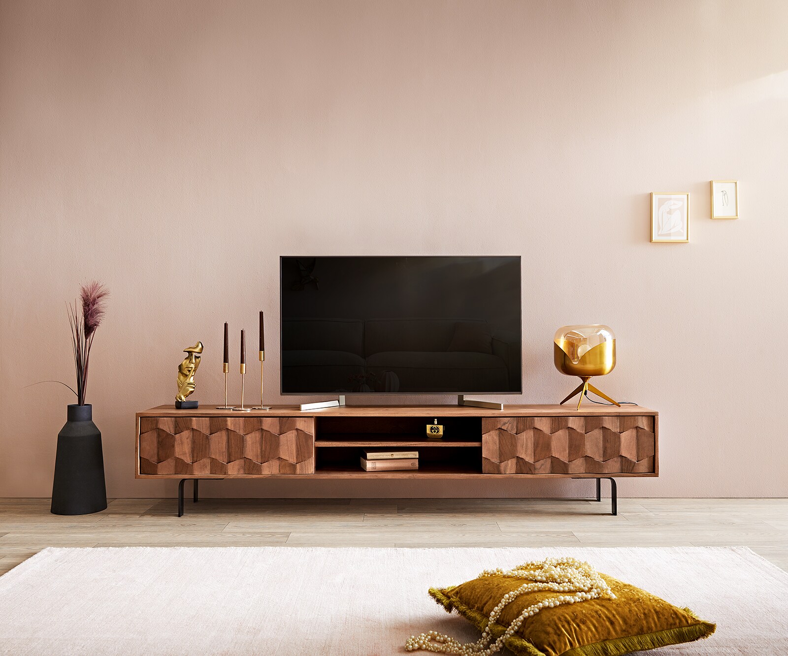 Tv-meubel Fevo 200 cm acacia bruin 2 deuren L-poot 1 Tv-meubel Fevo 200 cm acacia bruin 2 deuren L-poot 1