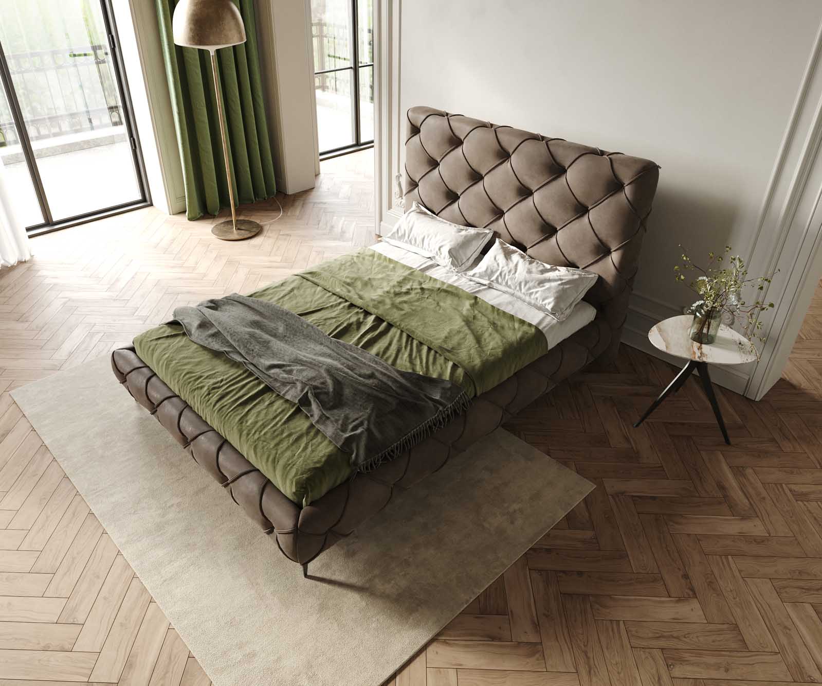 Gestoffeerd bed Nayara 140x200 cm microvezel taupe vintage 3
