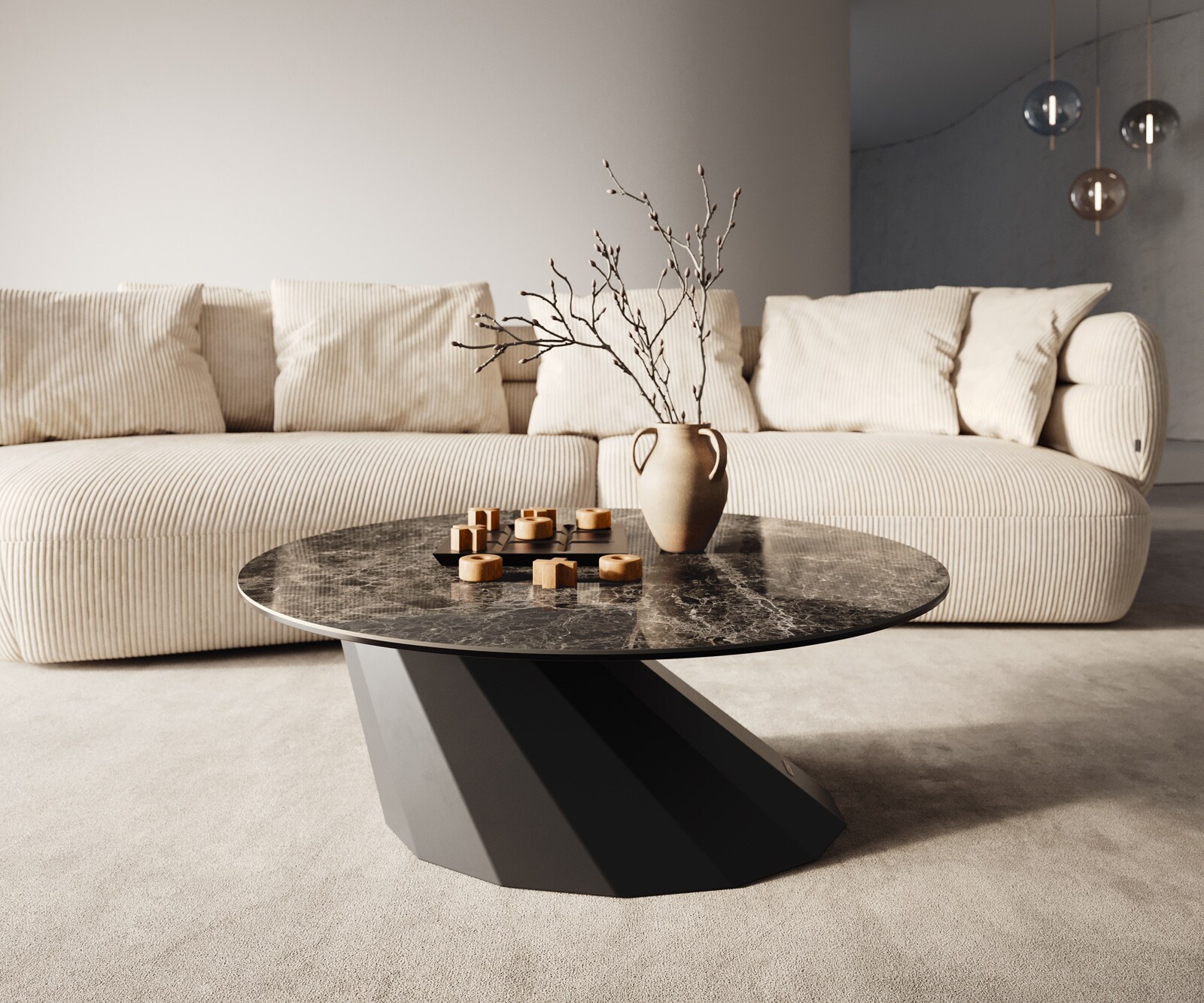 Salontafel Edge rond 90x90 cm keramiek Laminam® Emperador Extra Lucidato donkerbruin Parabi zwart metaal 6