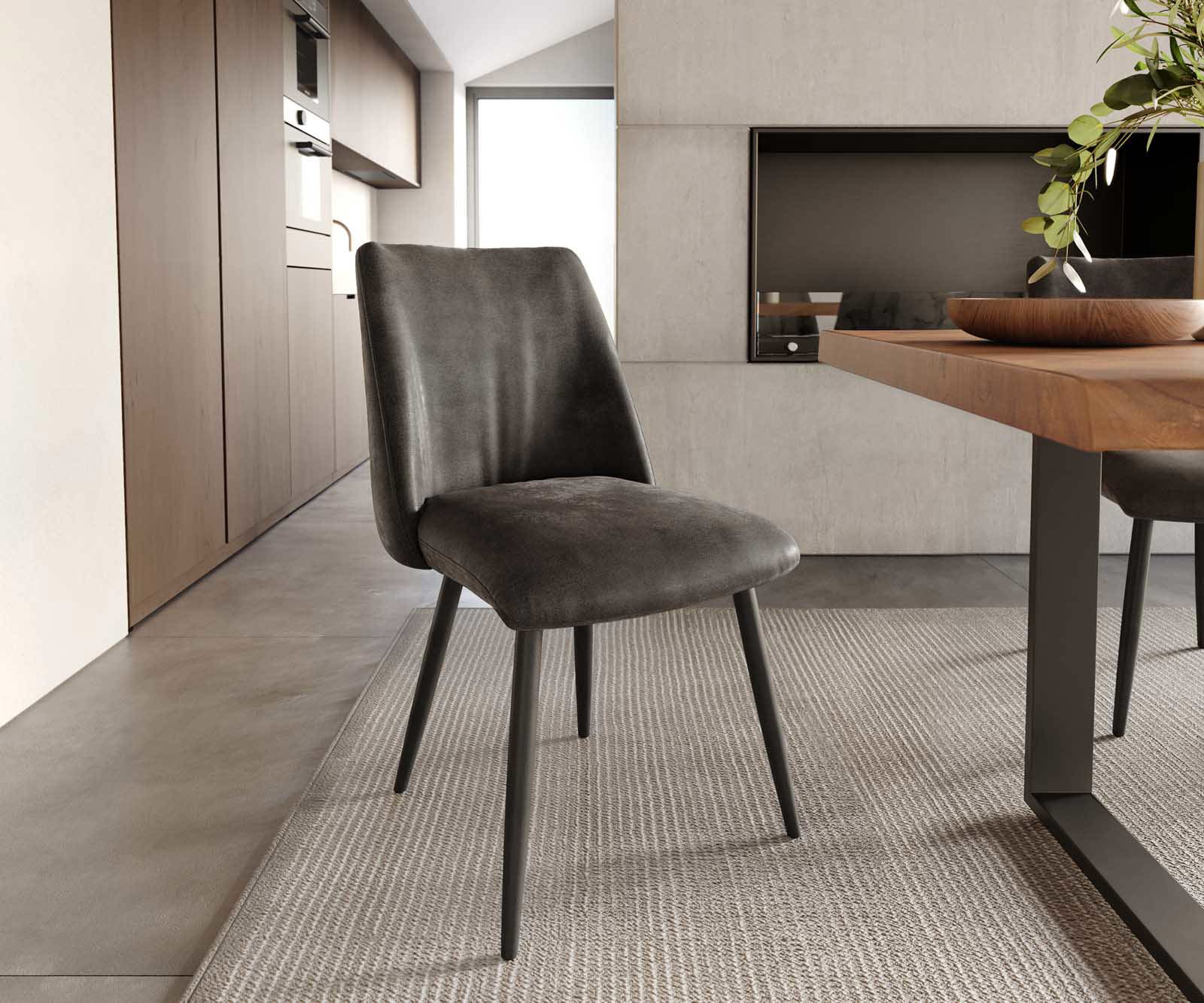 Eetkamerstoel Elso-Flex microvelours antraciet vintage 4-poot conisch zwart pocketveer kern Eetkamerstoel Elso-Flex microvelours antraciet vintage 4-poot conisch zwart pocketveer kern