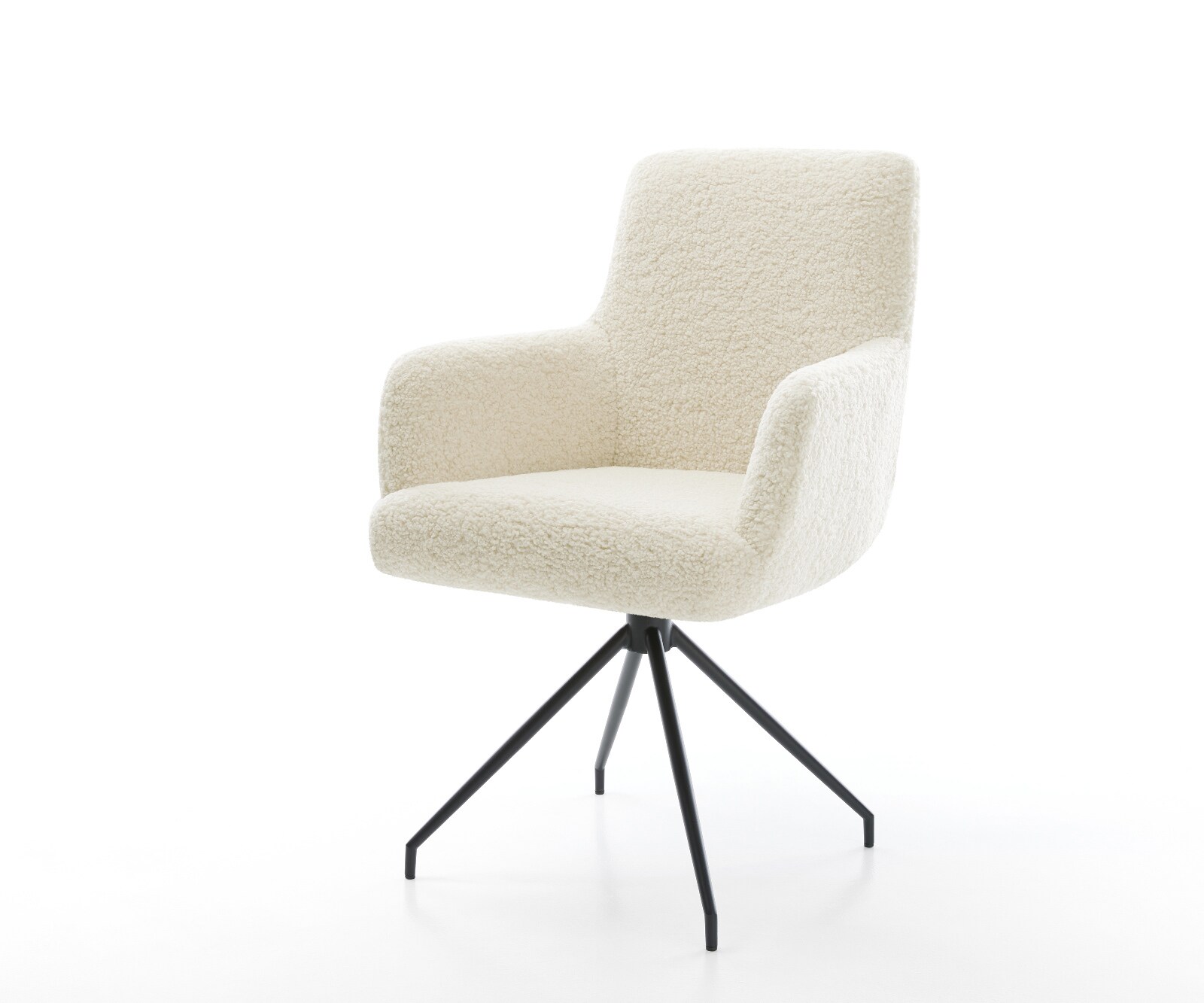 Eetkamerstoel Heira-Flex met armleuning teddy beige kruisframe conisch zwart pocketveer kern