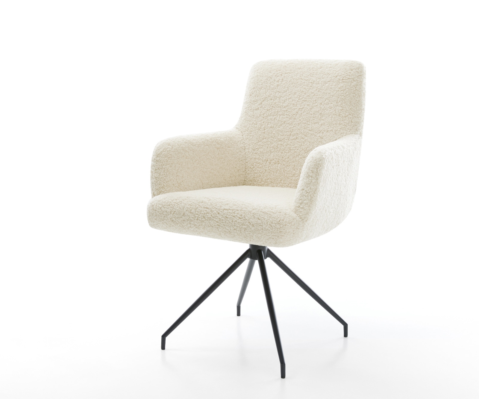 Eetkamerstoel Heira-Flex met armleuning teddy beige kruisframe conisch zwart pocketveer kern 1