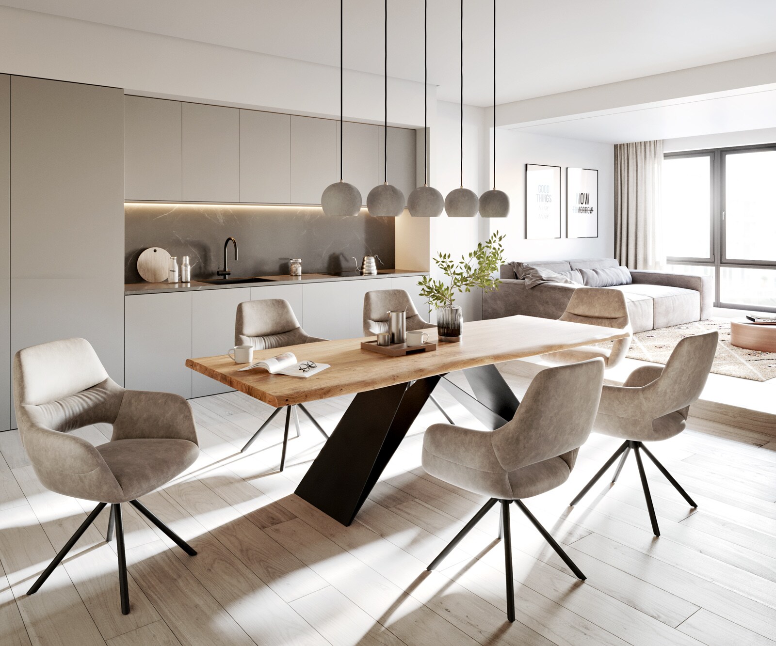 Eettafel Edge 260x100 acacia natuur V-frame vlakstaal zwart Live-Edge 7
