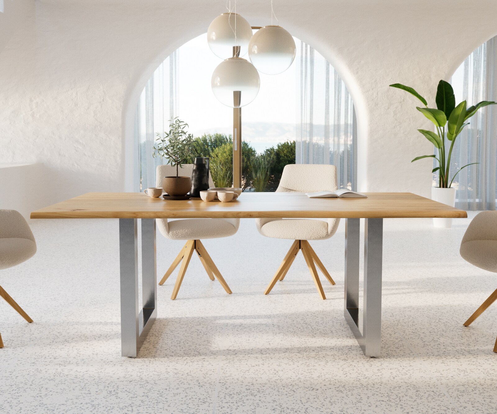 Eettafel Edge 200x100x2,5-3 eiken natuur roestvrijstaal breed Live-Edge 1