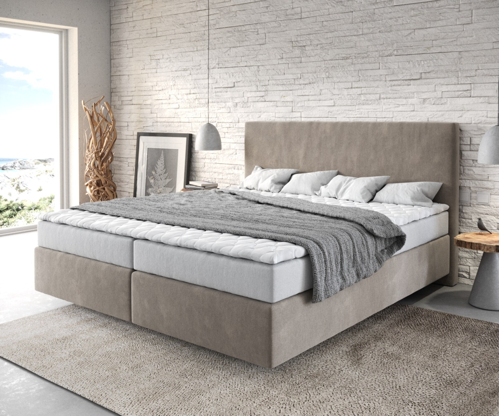 Boxspring-bed Dream-Well 180x200 cm Beige Microvezel stof