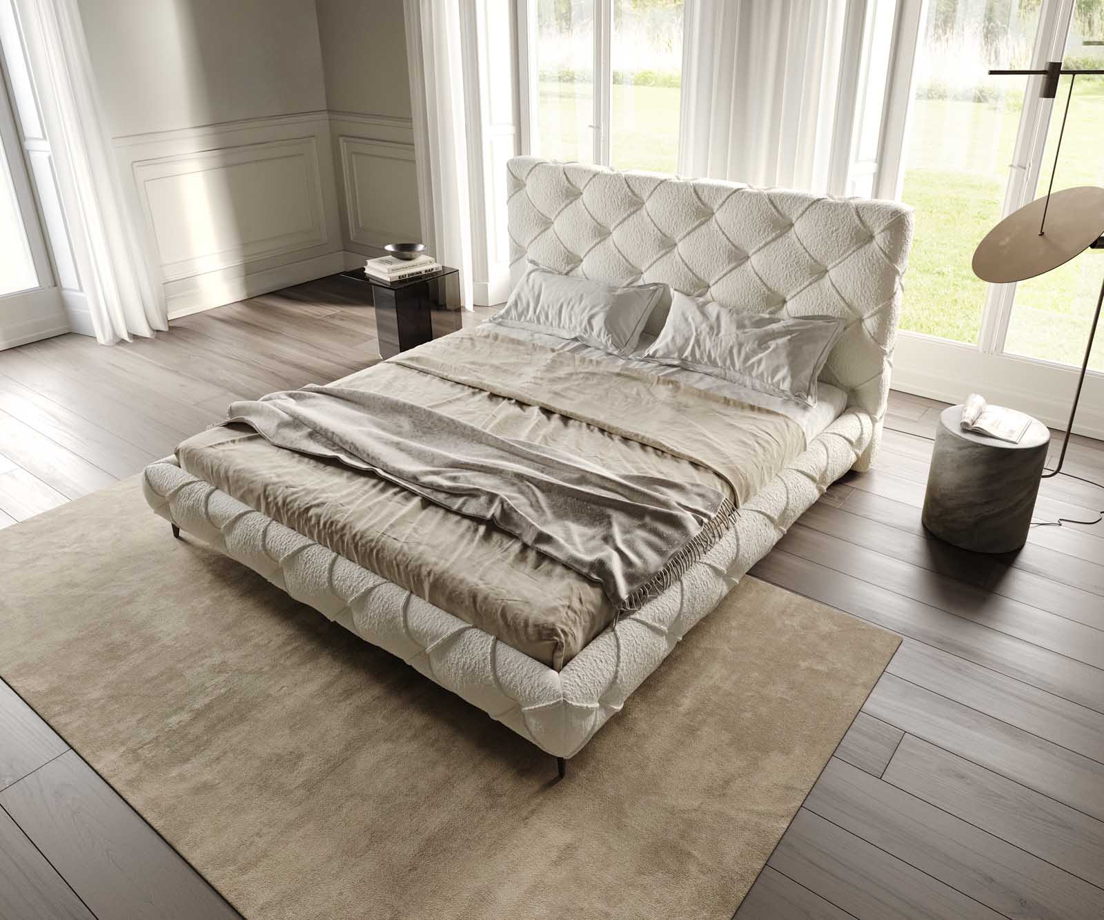 Nayara gestoffeerd bedframe 180x200 cm bouclé crème-wit 4 Nayara gestoffeerd bedframe 180x200 cm bouclé crème-wit 4