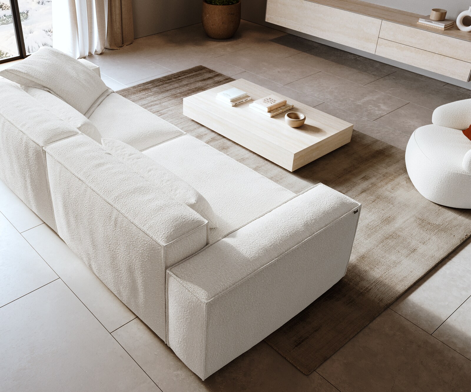 Bigsofa Freestyle 280x110 cm Bouclé Crème-wit kedernaad 3