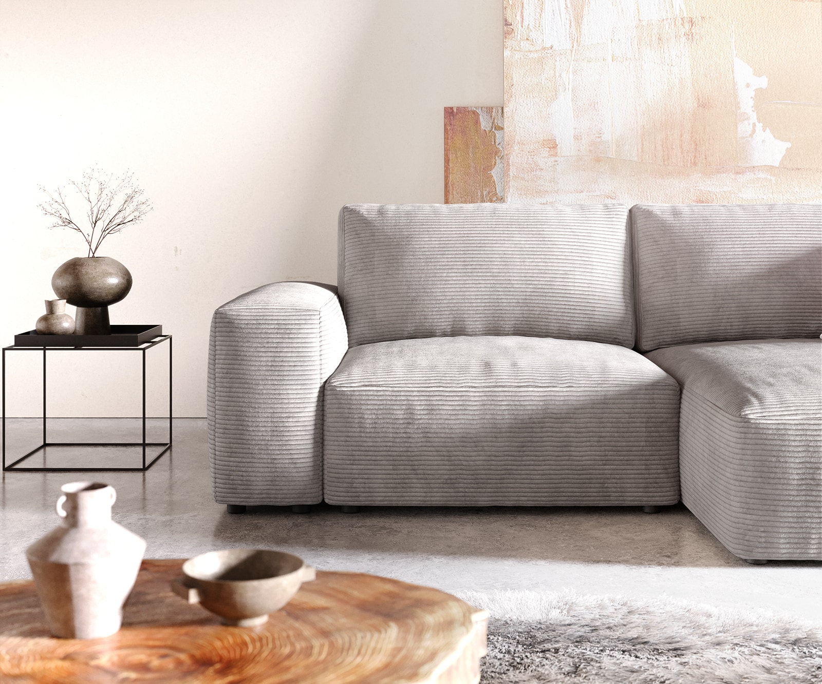 Hoekbank Lanzo L 260x160 cm Koord Zilver Grijs Recamiere variabel 4 Hoekbank Lanzo L 260x160 cm Koord Zilver Grijs Recamiere variabel 4