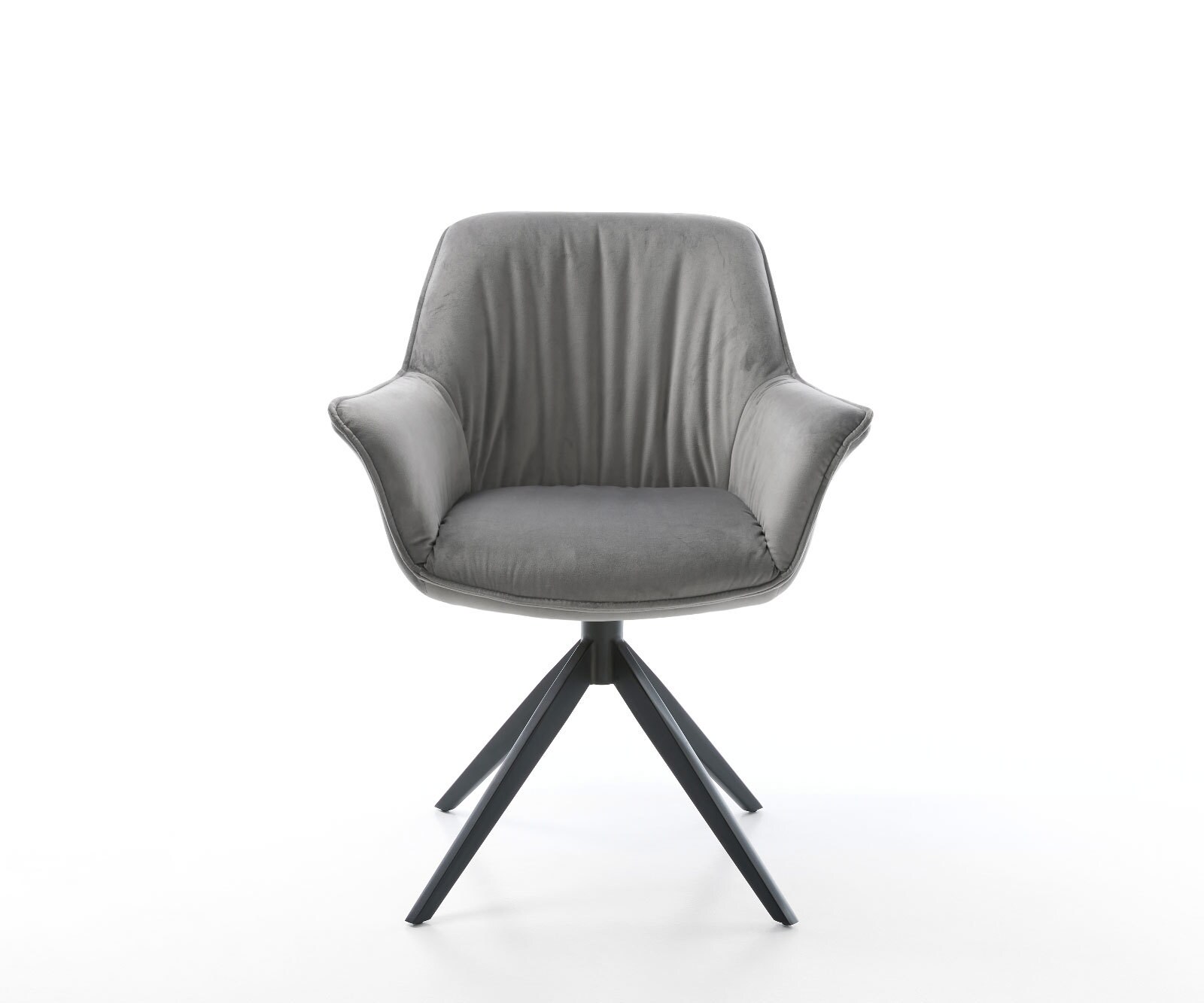 Eetkamerstoel Keila-Flex met armleuning fluweel grijs kruisframe breed zwart 2