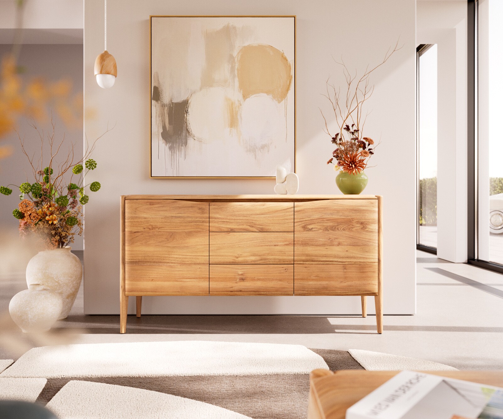 Dressoir Simcha 145 cm natuur acacia 2 deuren 3 laden 1
