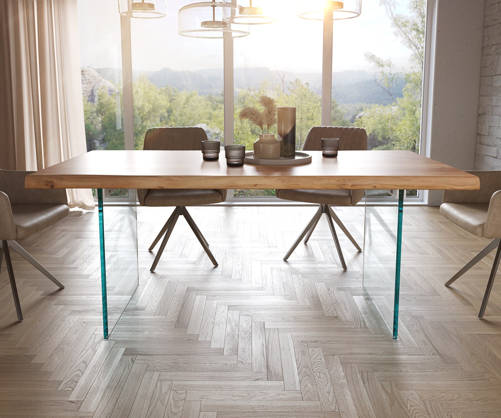 Eettafel Edge 180x90 XL acacia natuur glas Live-Edge 1