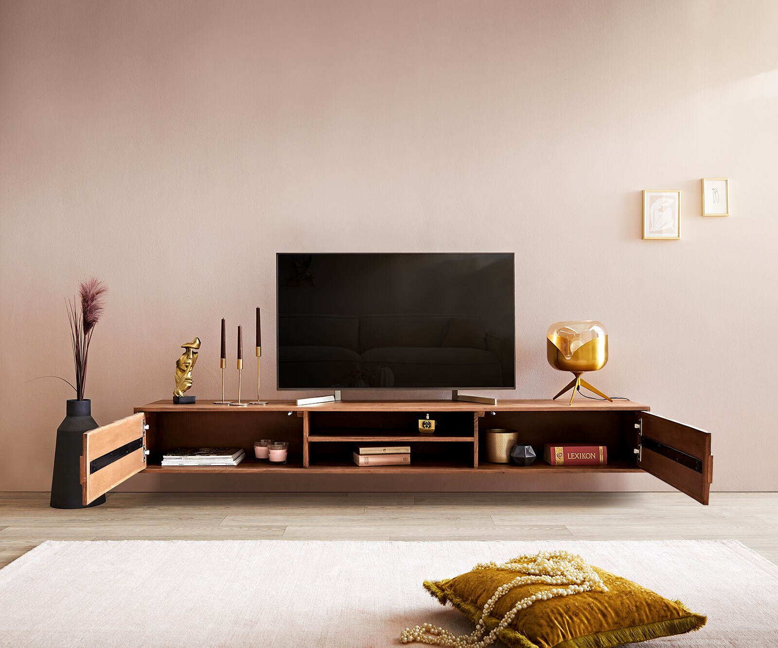Tv-meubel Fevo 200 cm acacia bruin 2 deuren zwevend 3