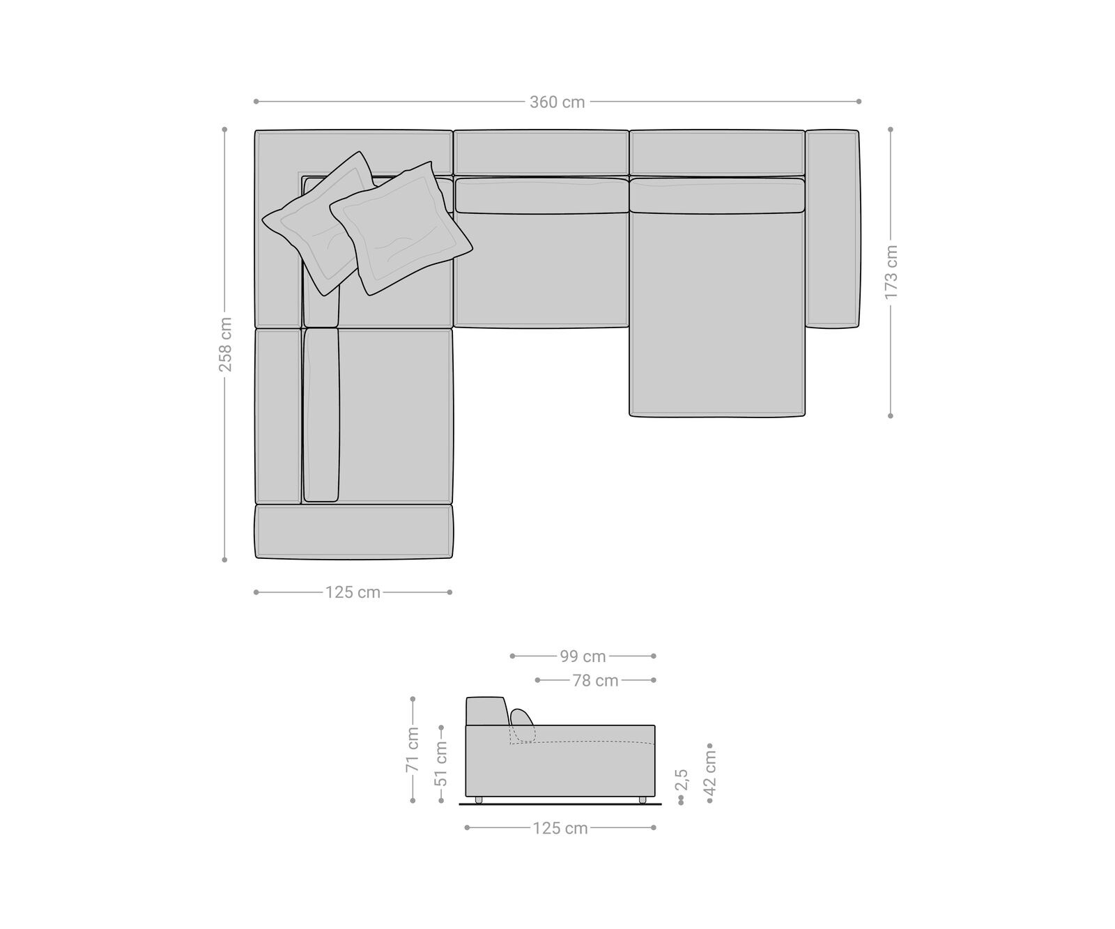 Woonkamer landschap Sirpio XL 360x260 cm bouclee crème-wit recamiere variabele 8