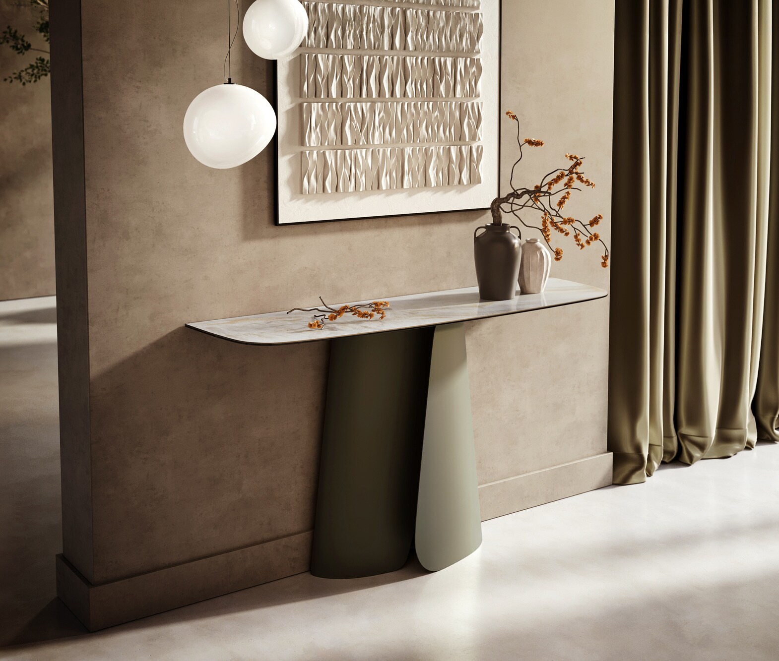 Consoletafel Edge Bootvorm 140x40 cm Keramiek Onyx Pearl Livos Metaal Effektfinish Titan 4