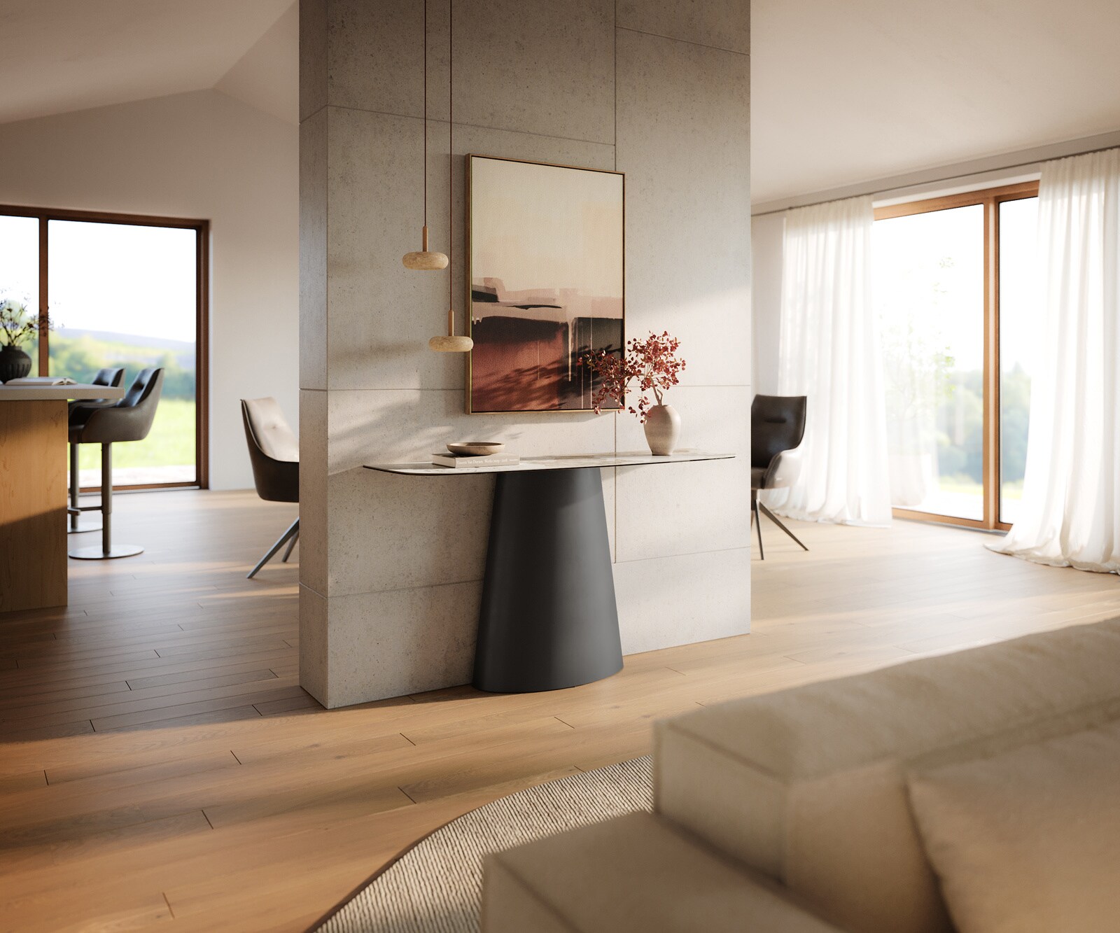 Consoletafel Edge Bootvorm 140x40 cm Keramiek Minas Melange Weiß-Beige Conos Metaal Zwart 7
