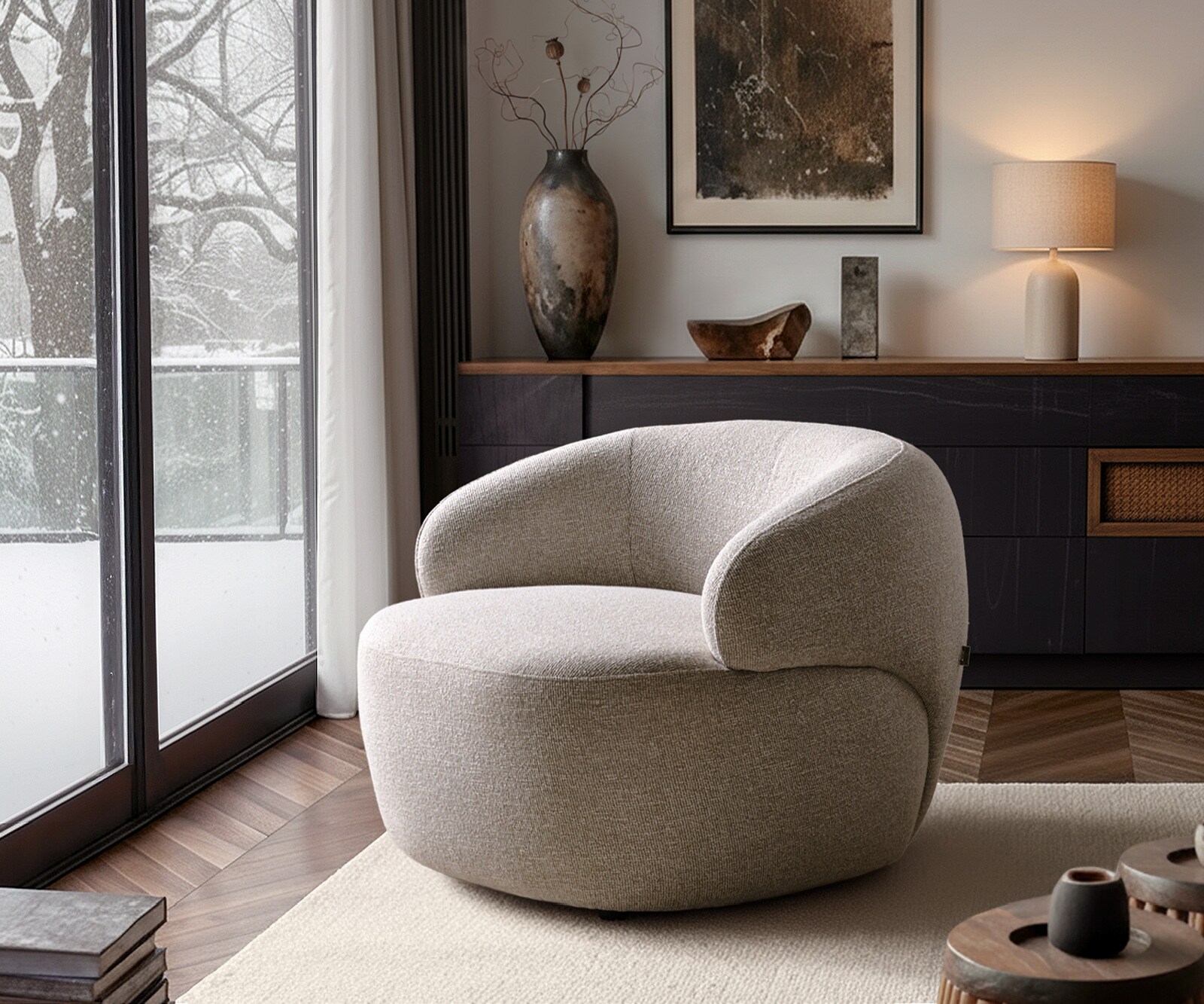 Fauteuil Nova 88x88 cm geweven stof beige