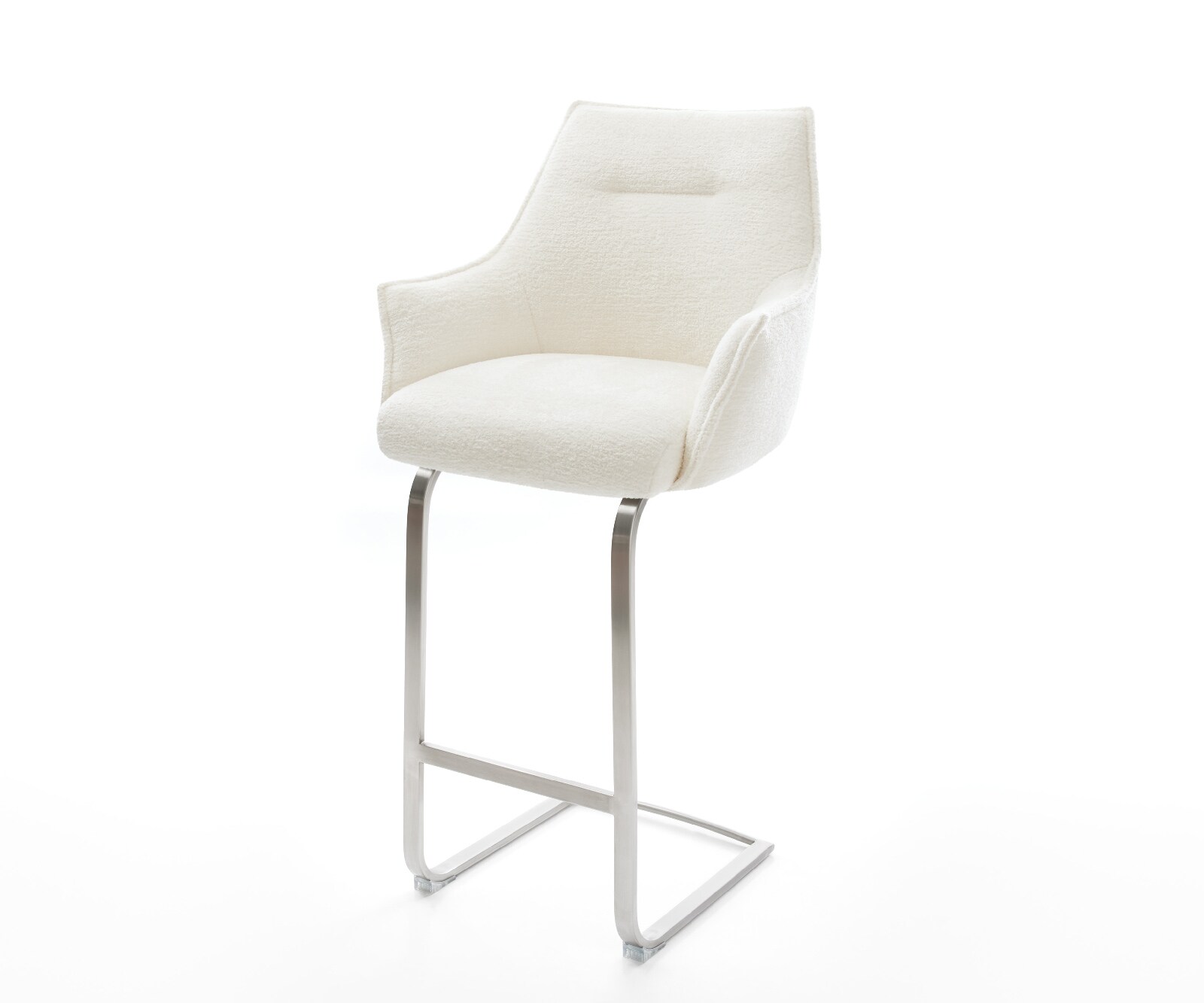Barstoel Alja-Flex Bouclé zacht Beige Vrijkantelframe plat roestvrij staal Zilver Pocketvering 1