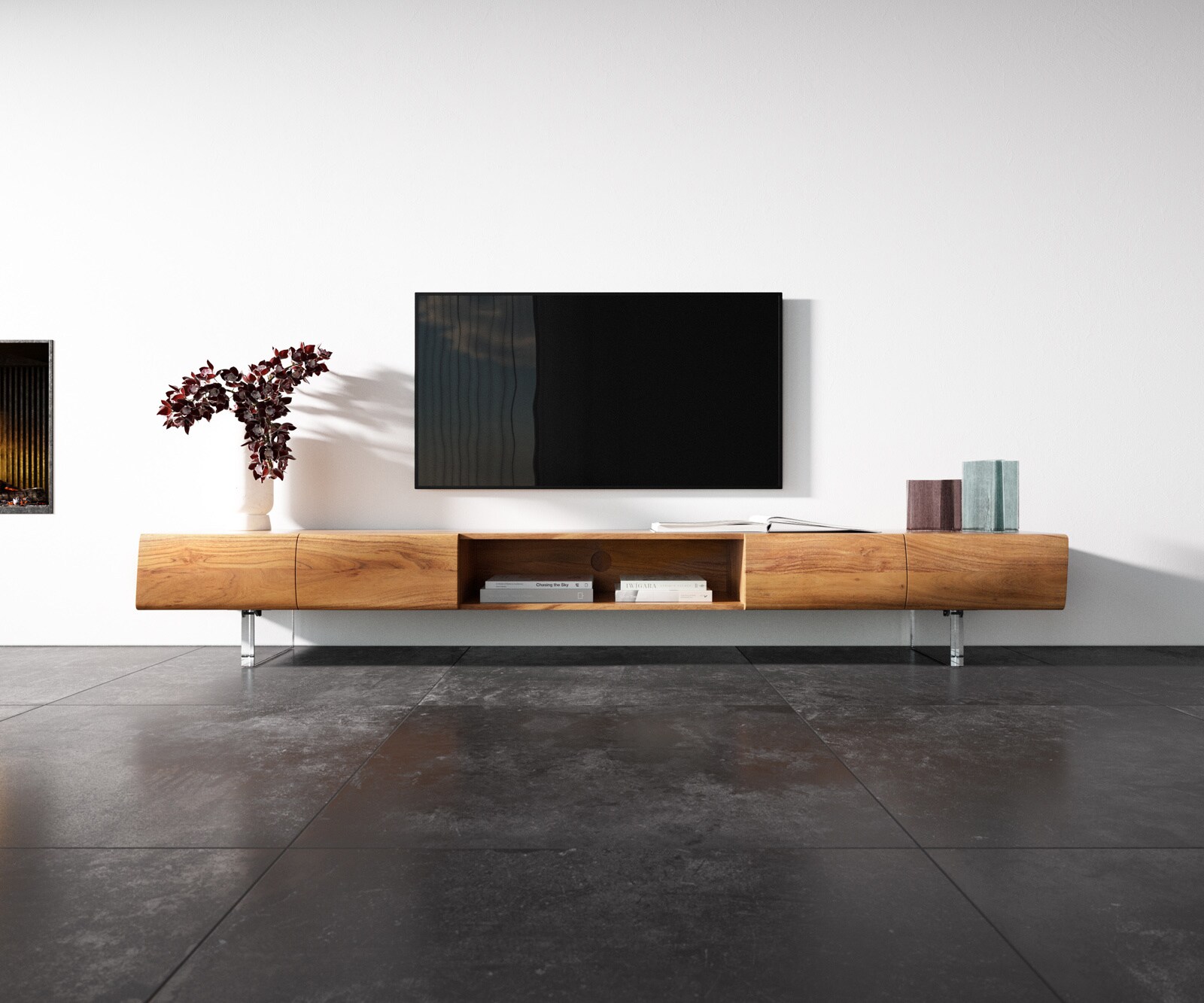 TV-meubel New Live-Edge 240 cm acacia natuur 4 deuren1 vak acrylpoot 3