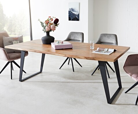 Eettafel Edge 200x100 acacia natuur metaal schuin Live-Edge