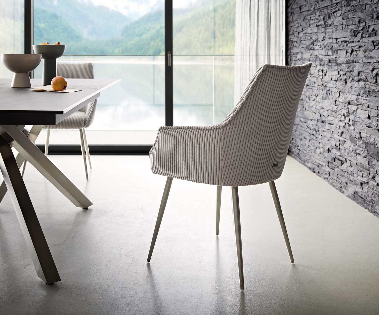 Eetkamerstoel Alja-Flex met armleuning koord zilver grijs 4-poot conisch roestvrij staal pocketveer kern 4 Eetkamerstoel Alja-Flex met armleuning koord zilver grijs 4-poot conisch roestvrij staal pocketveer kern 4