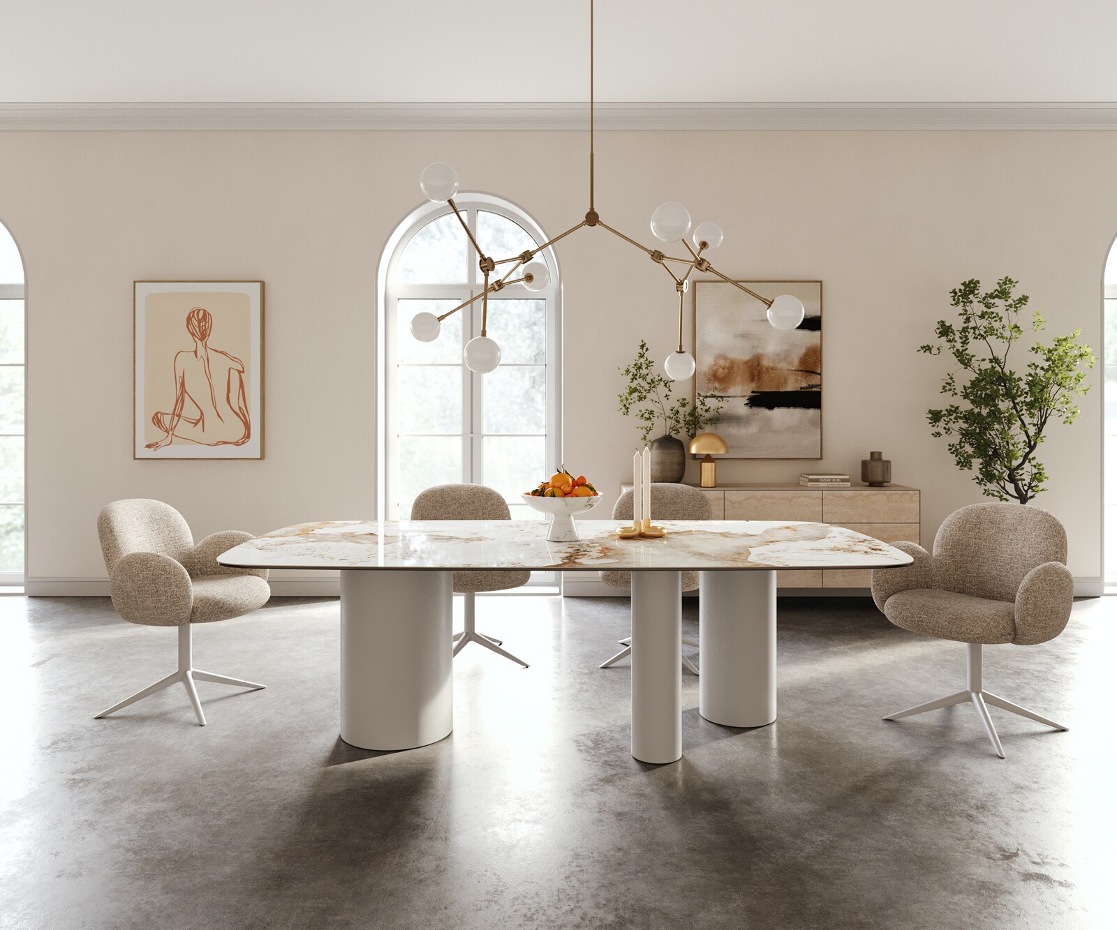 Eettafel Edge Boot 240x120 cm Keramiek Minas Melange Wit-Beige Troa Metaal Wit 1